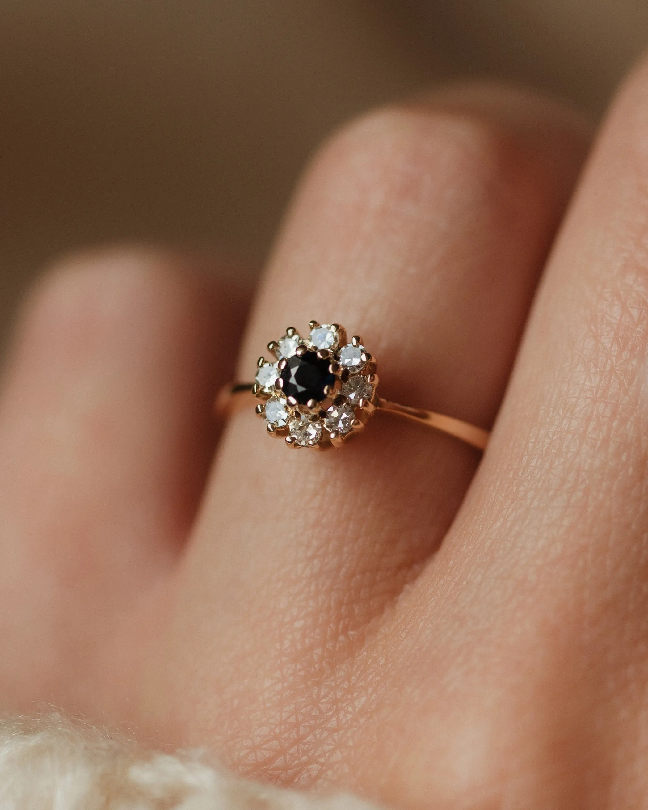 Ines 1982 Vintage 9ct Gold Sapphire & Diamond Cluster Ring sold by Rock n Rose product image thumbnail 2