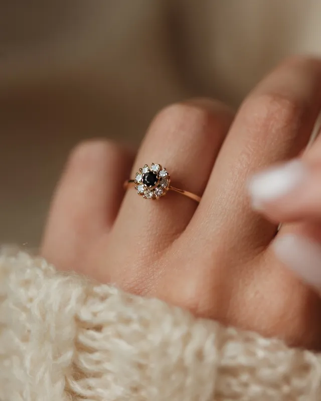 Ines 1982 Vintage 9ct Gold Sapphire & Diamond Cluster Ring sold by Rock n Rose