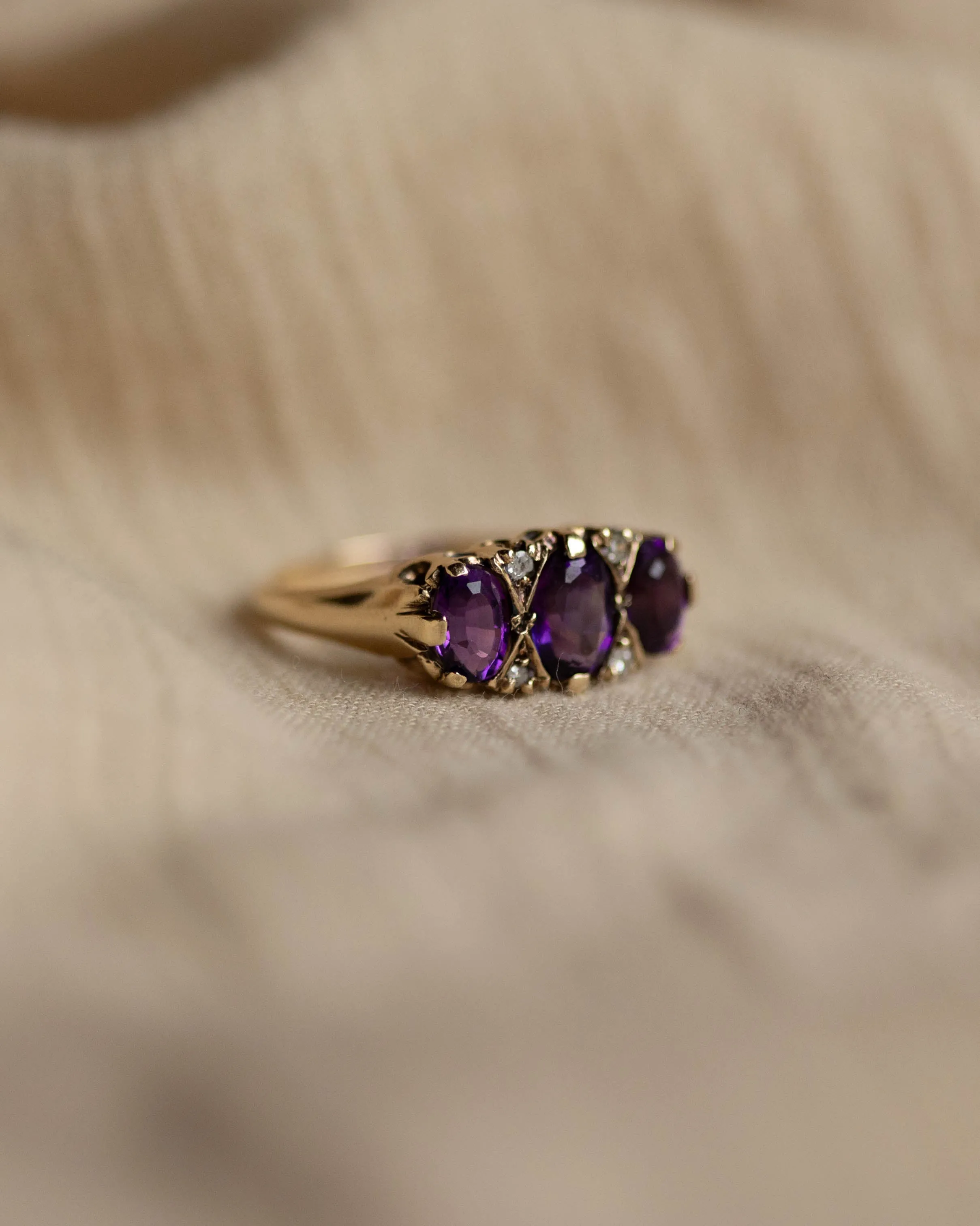 Olivia 1975 Vintage 9ct Gold Amethyst & Diamond Trilogy Ring sold by Rock n Rose product image thumbnail 4