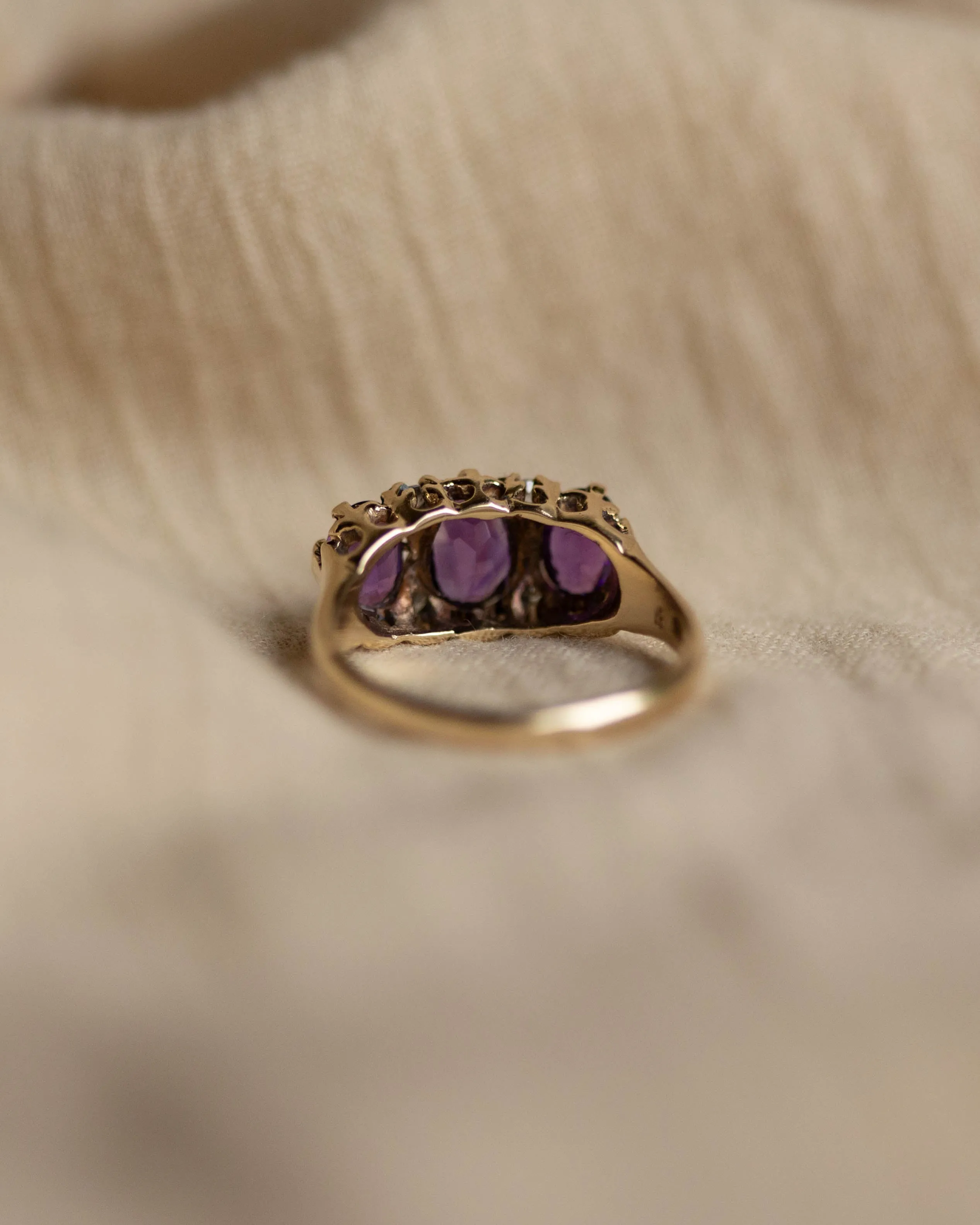Olivia 1975 Vintage 9ct Gold Amethyst & Diamond Trilogy Ring sold by Rock n Rose product image thumbnail 5