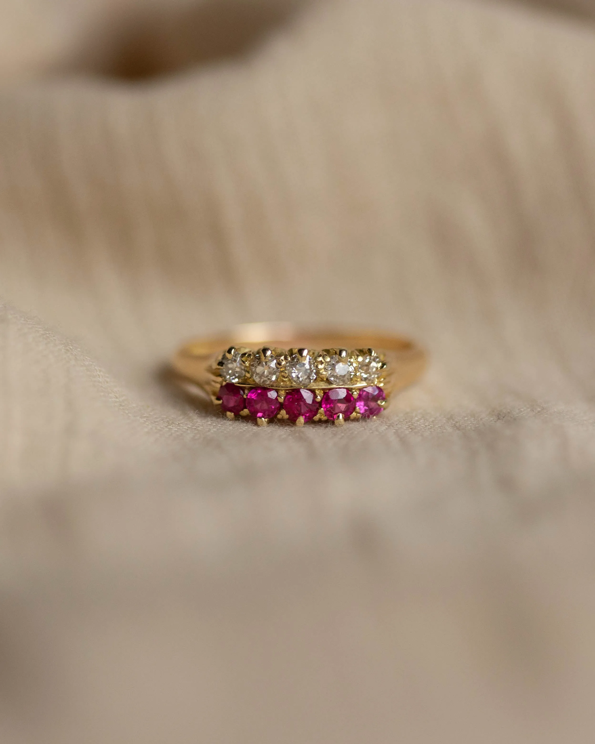 Genevieve Antique 18ct Gold Ruby & Diamond Ten Stone Ring sold by Rock n Rose product image thumbnail 5