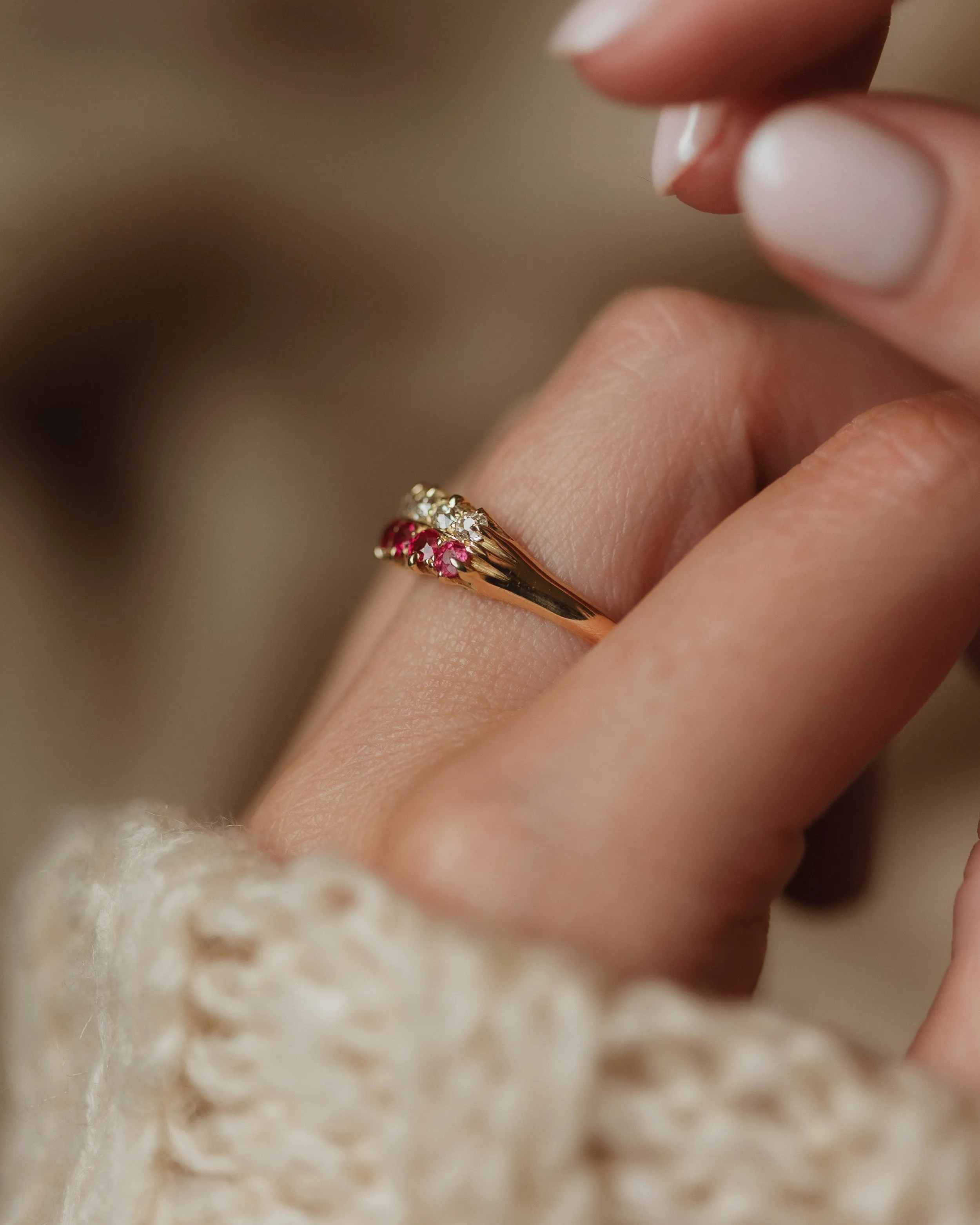 Genevieve Antique 18ct Gold Ruby & Diamond Ten Stone Ring sold by Rock n Rose product image thumbnail 3