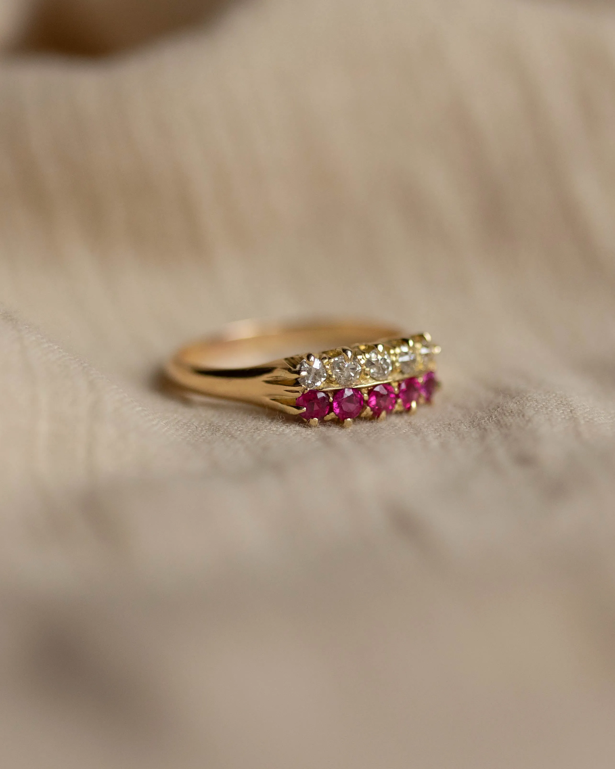 Genevieve Antique 18ct Gold Ruby & Diamond Ten Stone Ring sold by Rock n Rose product image thumbnail 4