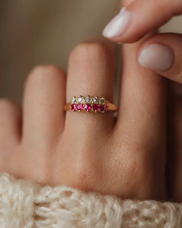 Genevieve Antique 18ct Gold Ruby & Diamond Ten Stone Ring sold by Rock n Rose