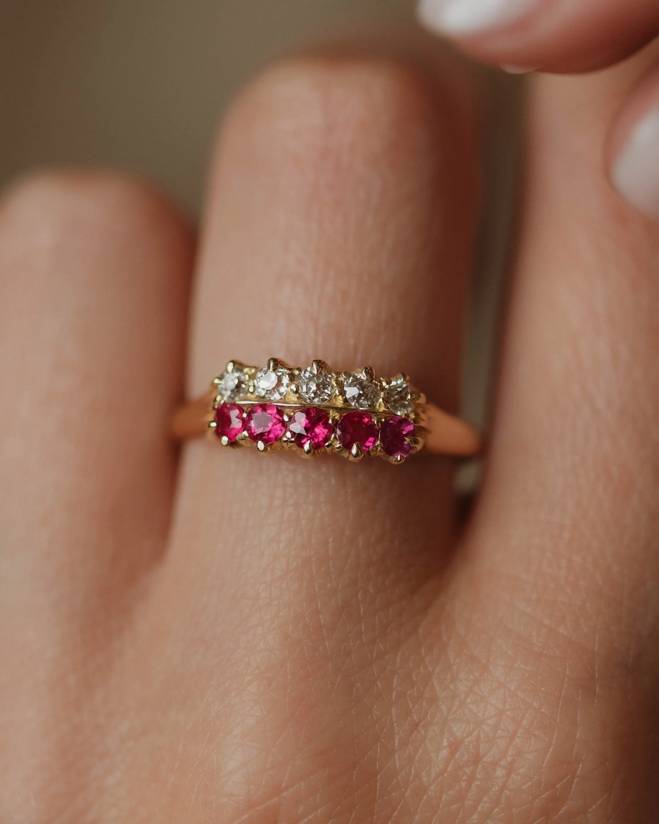 Genevieve Antique 18ct Gold Ruby & Diamond Ten Stone Ring sold by Rock n Rose product image thumbnail 2