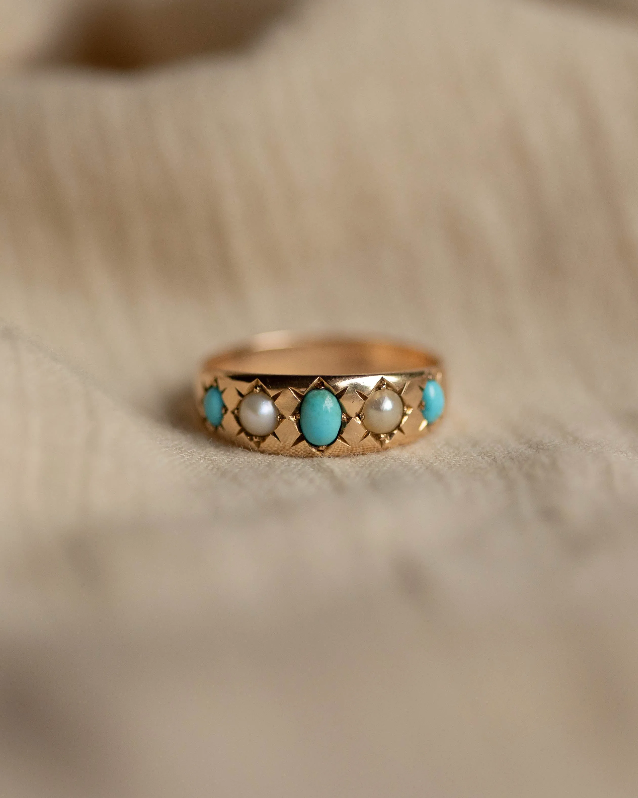 Sylvia Antique 18ct Gold Turquoise & Pearl Five Stone Ring sold by Rock n Rose product image thumbnail 4