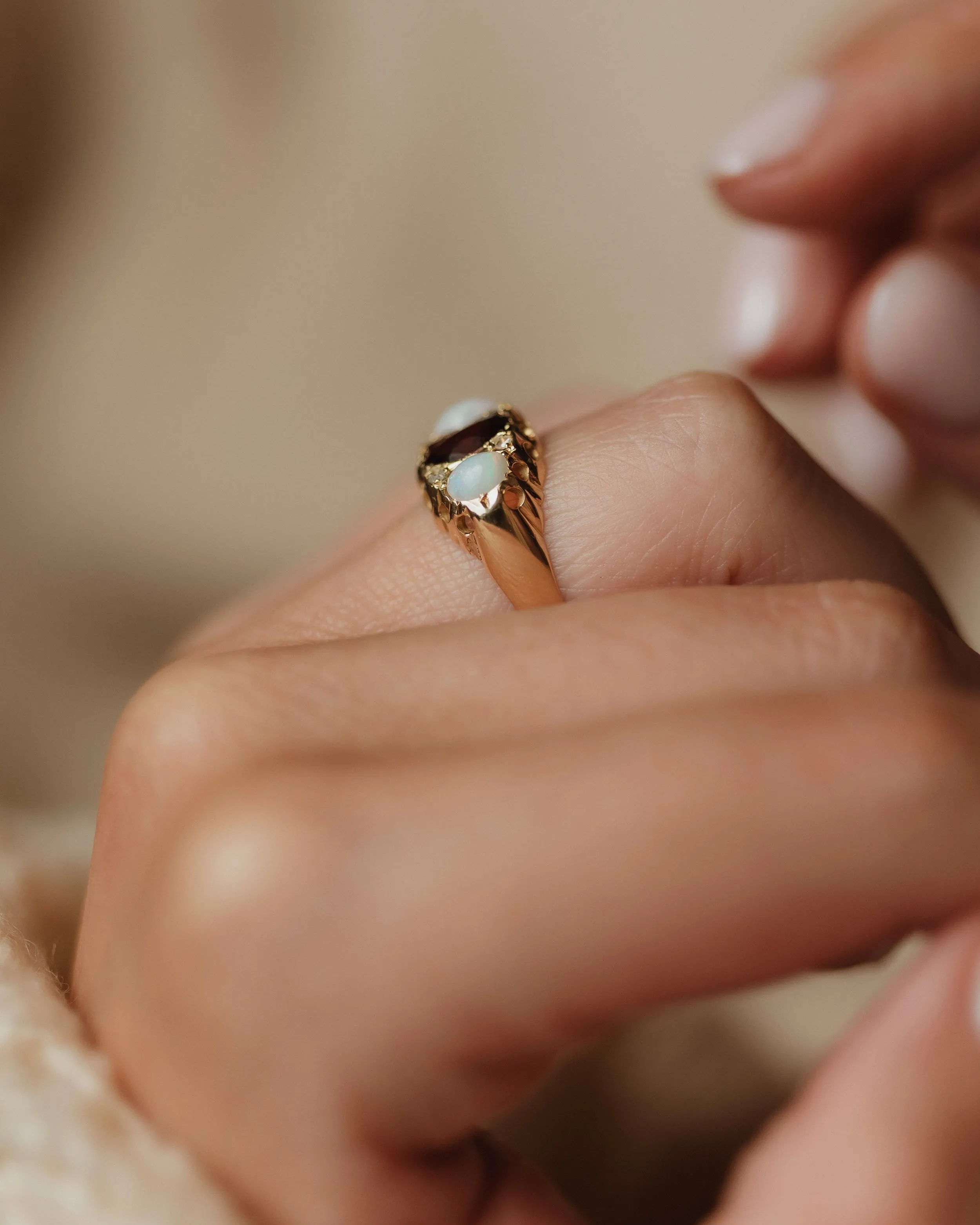 Phillis 1906 Antique 18ct Gold Garnet, Opal & Diamond Ring sold by Rock n Rose product image thumbnail 3