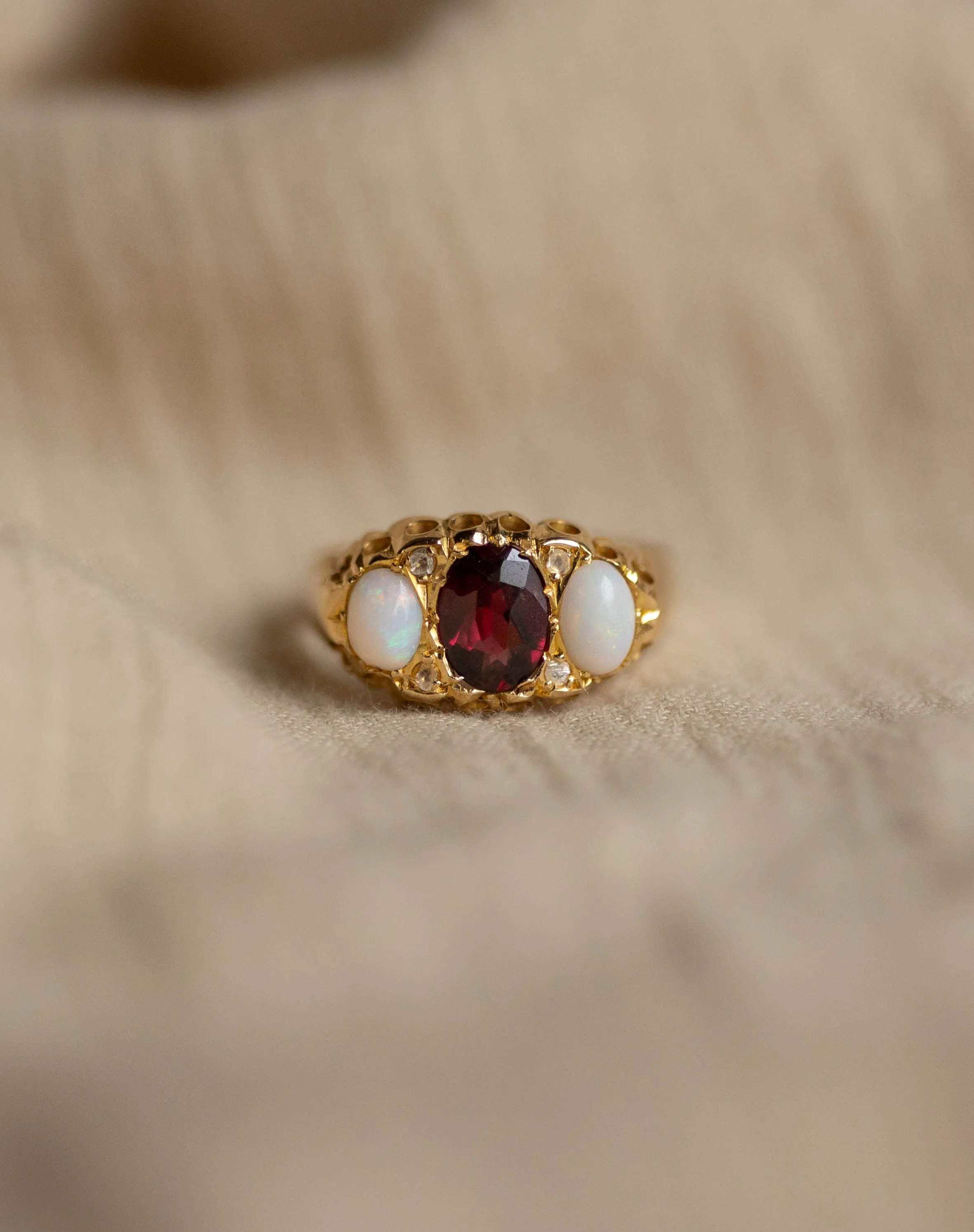 Phillis 1906 Antique 18ct Gold Garnet, Opal & Diamond Ring sold by Rock n Rose product image thumbnail 4