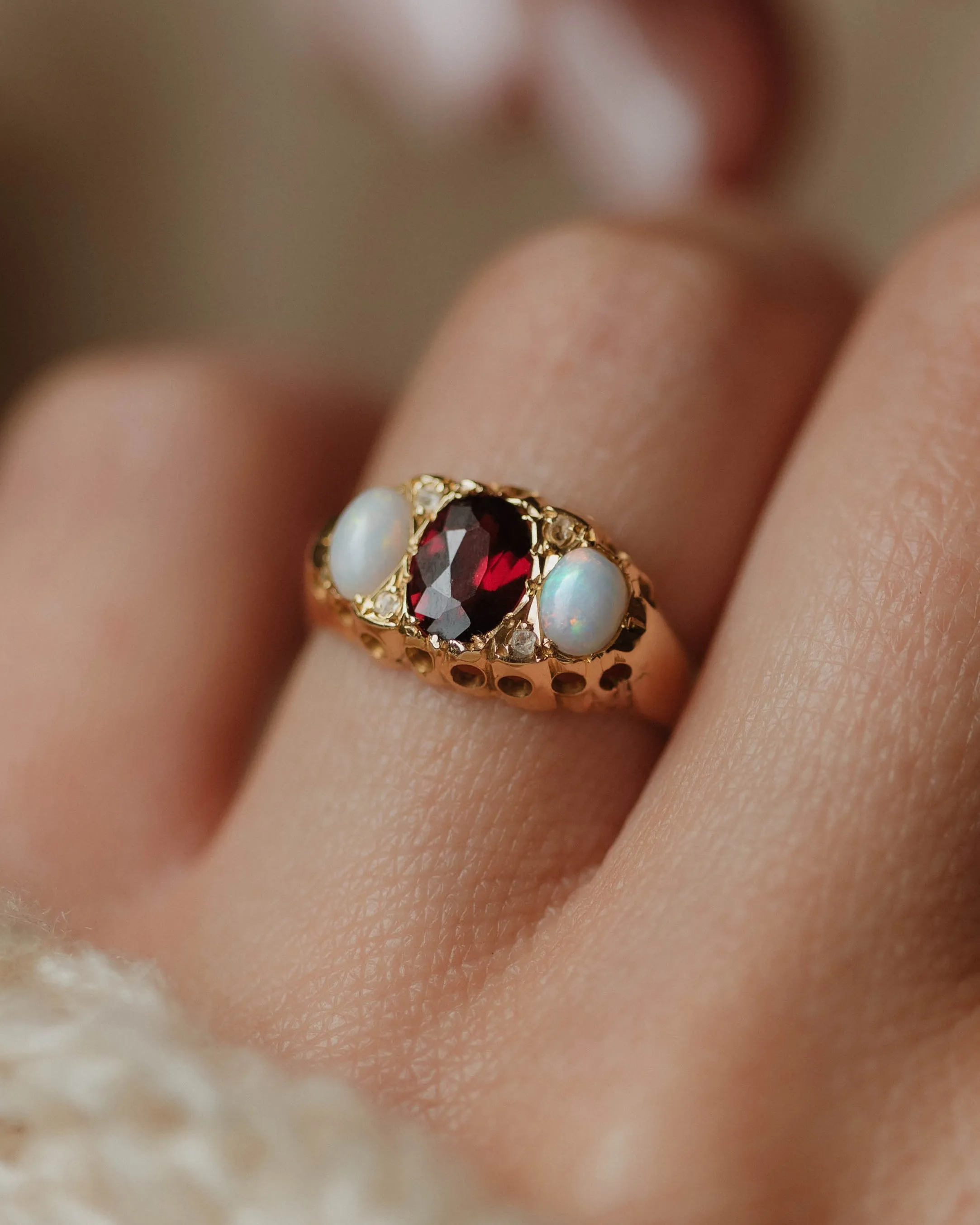 Phillis 1906 Antique 18ct Gold Garnet, Opal & Diamond Ring sold by Rock n Rose product image thumbnail 2