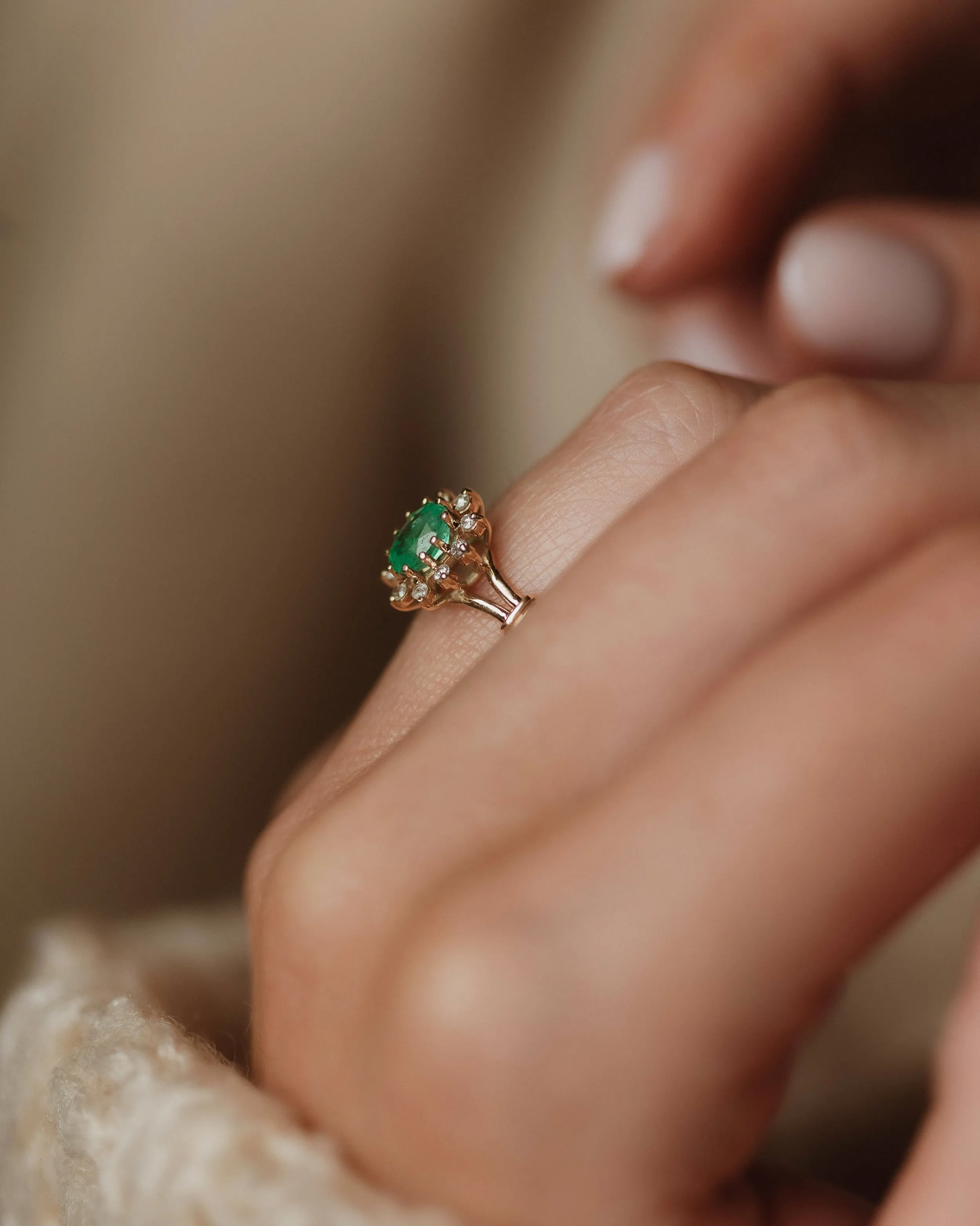 Joyce Vintage 9ct Gold Emerald & Diamond Cluster Ring sold by Rock n Rose product image thumbnail 4