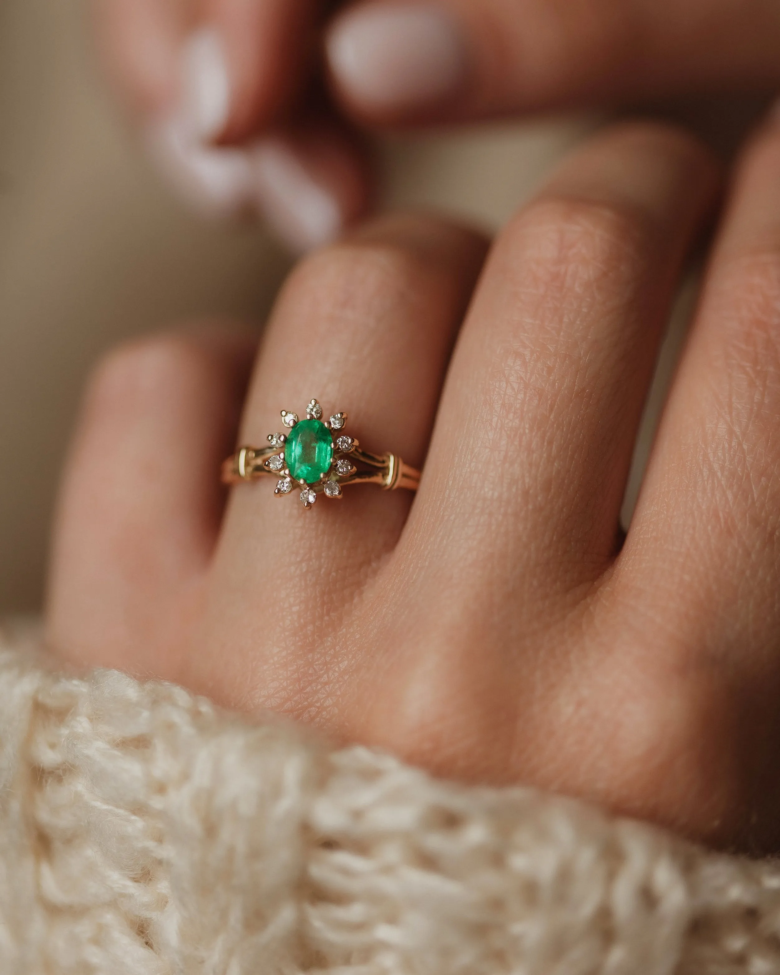 Joyce Vintage 9ct Gold Emerald & Diamond Cluster Ring sold by Rock n Rose product image thumbnail 2
