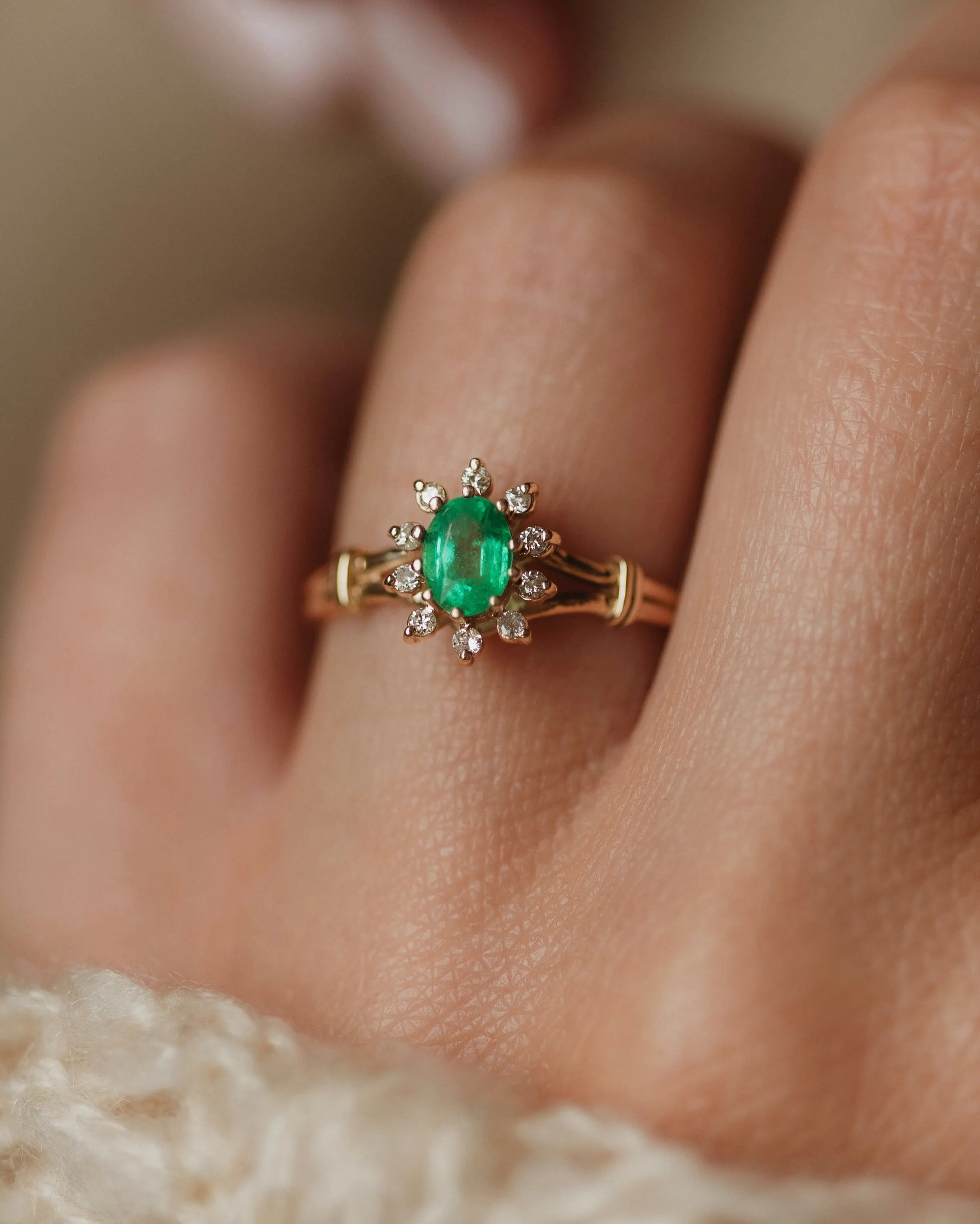 Joyce Vintage 9ct Gold Emerald & Diamond Cluster Ring sold by Rock n Rose product image thumbnail 3