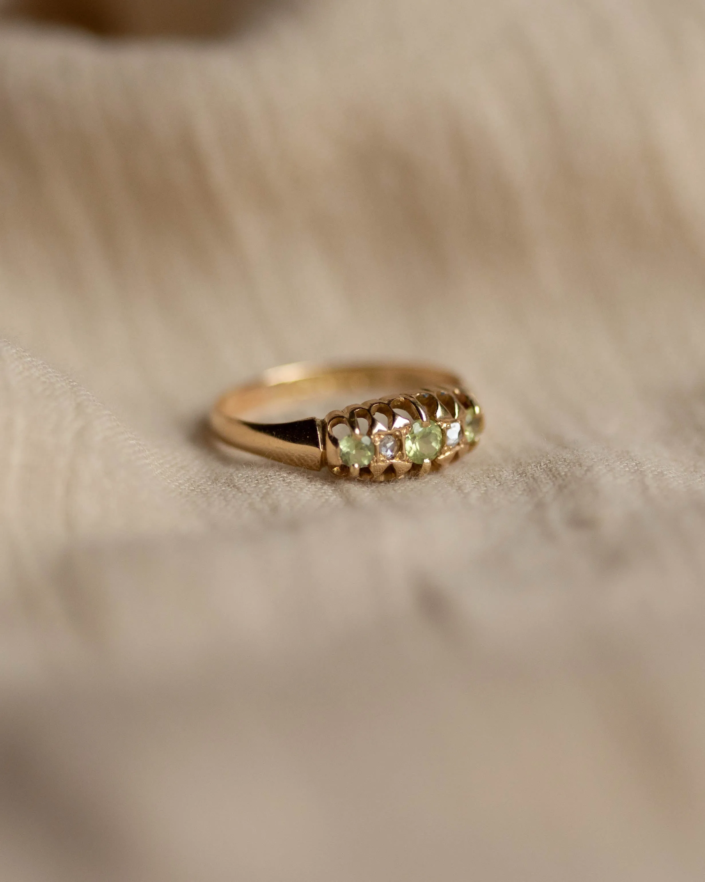 Jacinta 1909 Antique 18ct Gold Peridot & Diamond Five Stone Ring sold by Rock n Rose product image thumbnail 5
