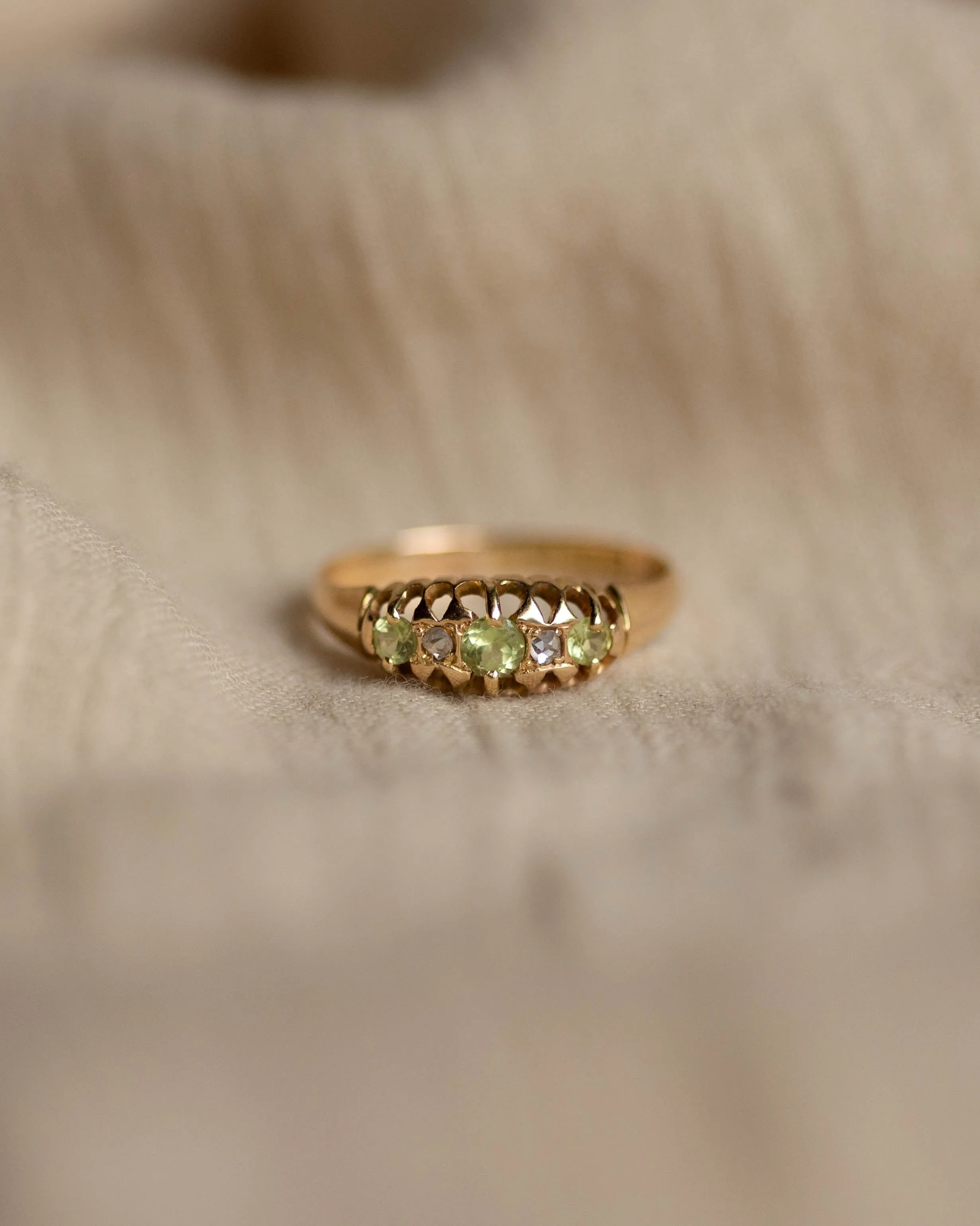 Jacinta 1909 Antique 18ct Gold Peridot & Diamond Five Stone Ring sold by Rock n Rose product image thumbnail 4