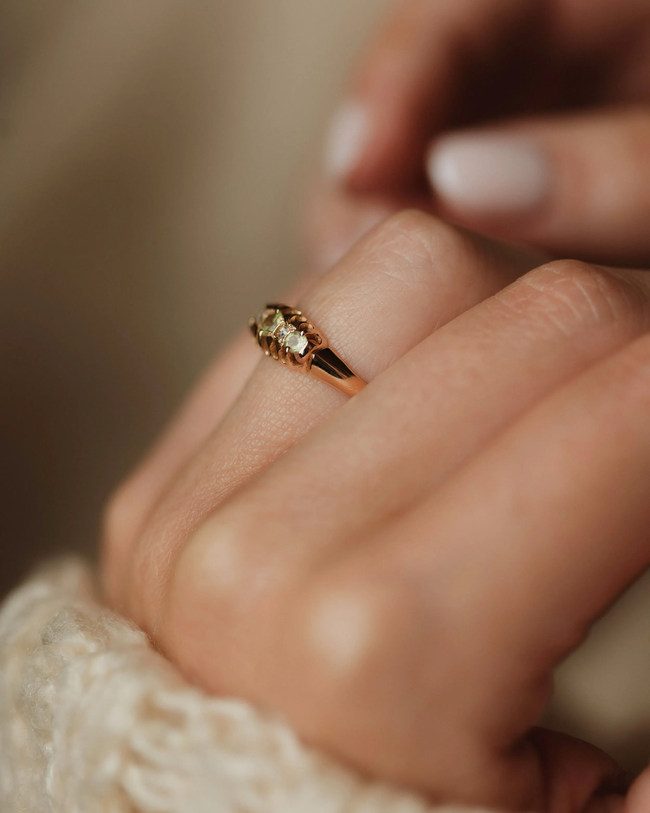 Jacinta 1909 Antique 18ct Gold Peridot & Diamond Five Stone Ring sold by Rock n Rose product image thumbnail 3