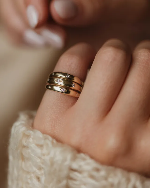 Kitty Vintage 14ct Gold Diamond Three Row Ring sold by Rock n Rose