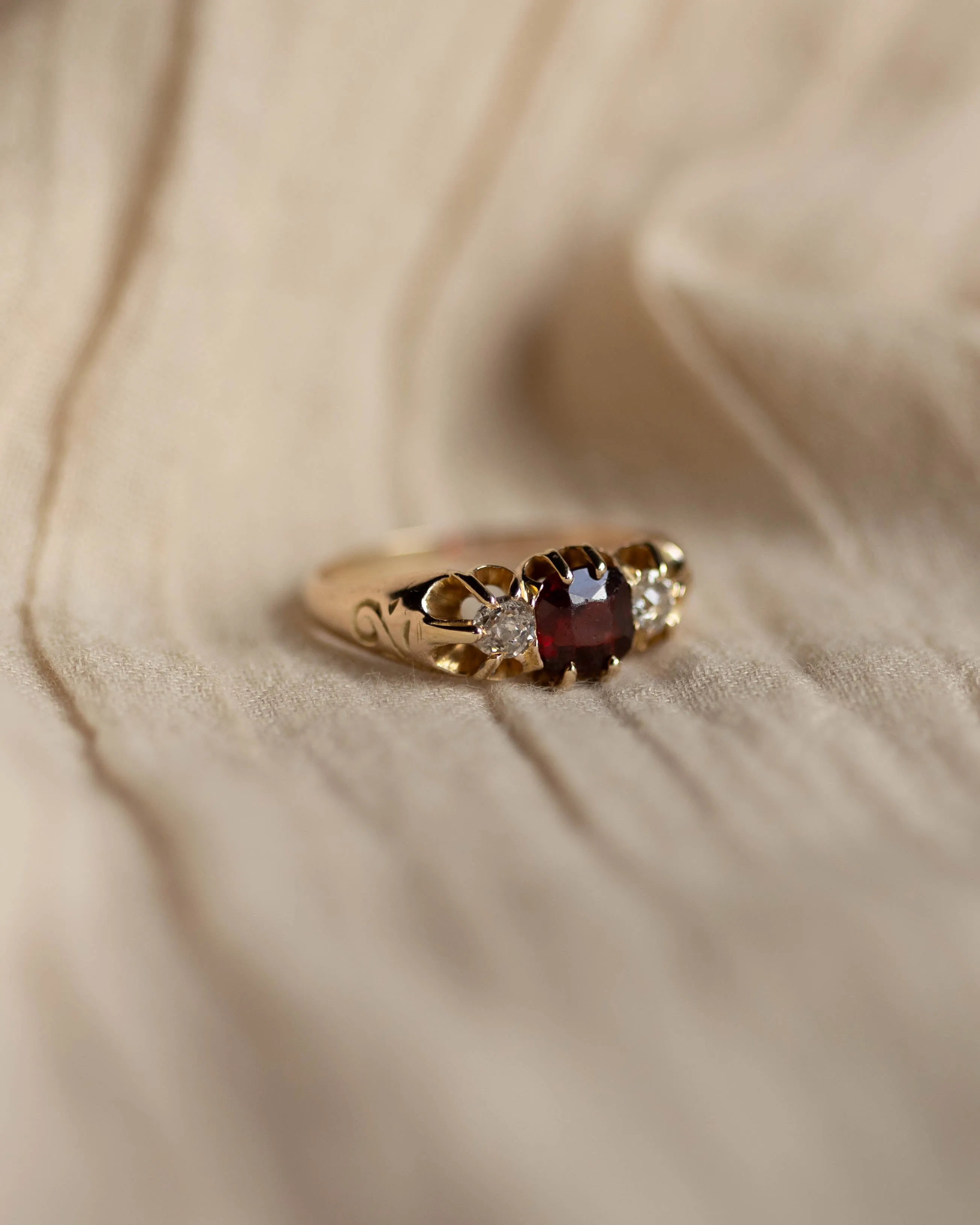 Catalina Antique 9ct Gold Garnet & Diamond Trilogy Ring sold by Rock n Rose product image thumbnail 5