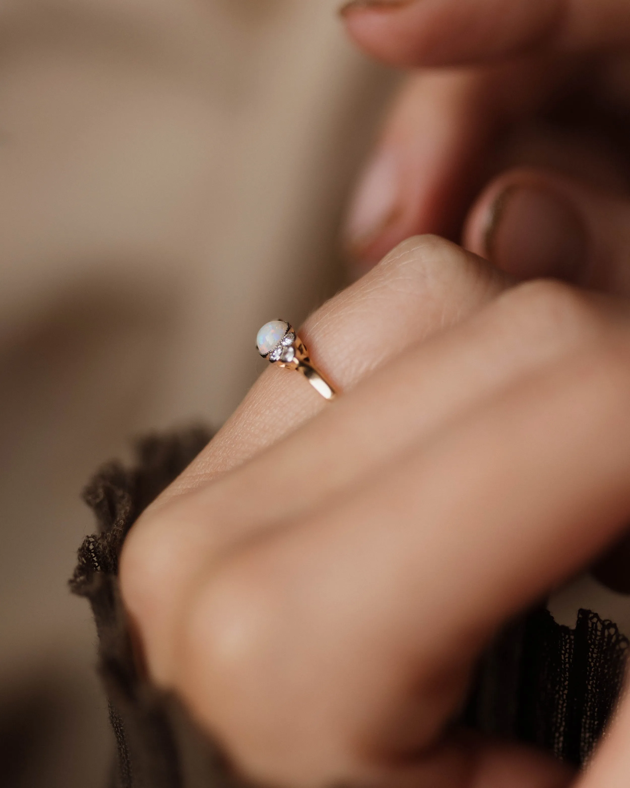 Henriette Antique 18ct Gold Opal & Diamond Seven Stone Ring sold by Rock n Rose product image thumbnail 3