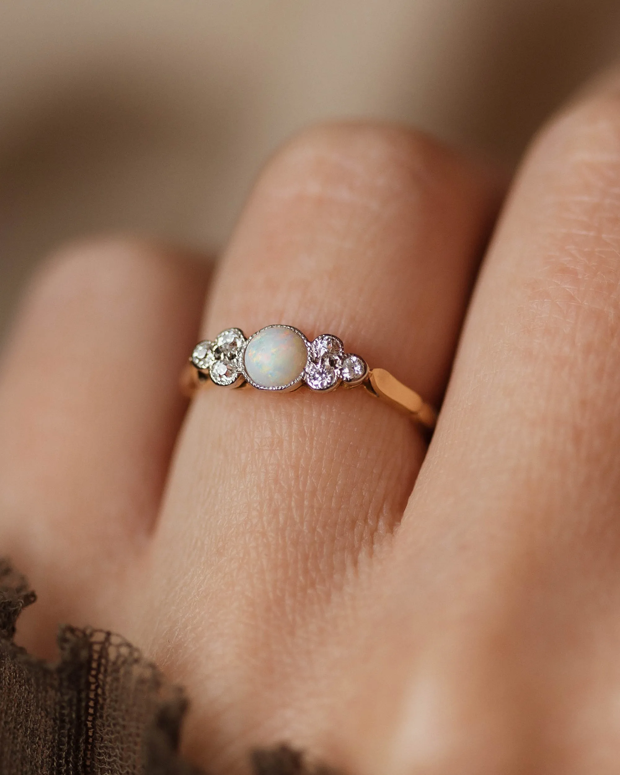 Henriette Antique 18ct Gold Opal & Diamond Seven Stone Ring sold by Rock n Rose product image thumbnail 2