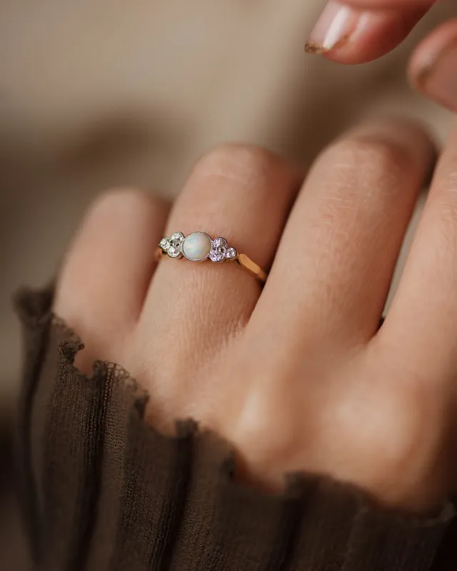 Henriette Antique 18ct Gold Opal & Diamond Seven Stone Ring sold by Rock n Rose