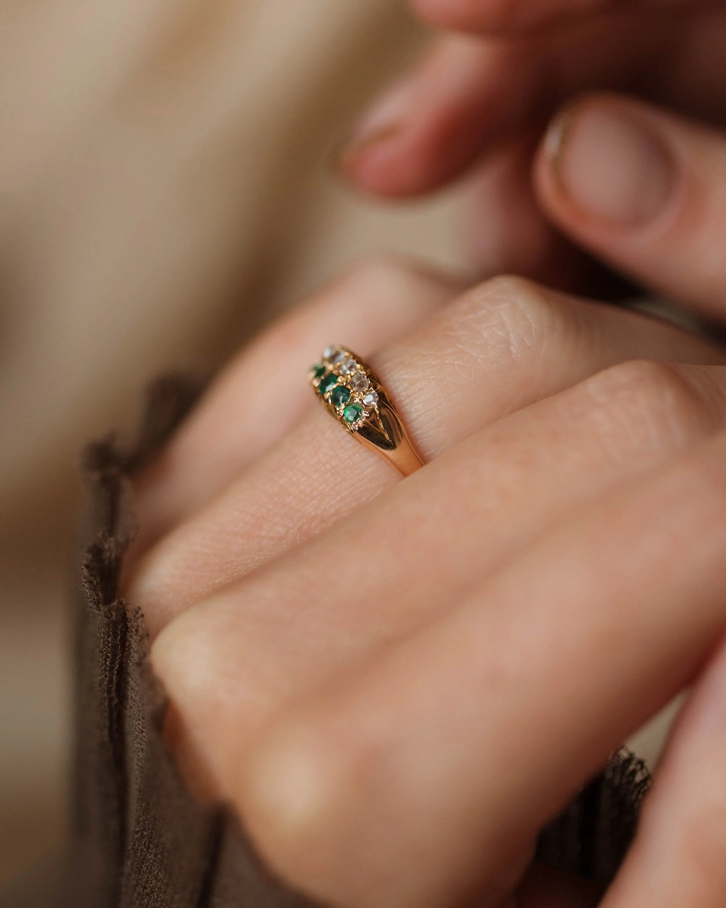 Ellen Antique 18ct Gold Emerald & Diamond Ten Stone Ring sold by Rock n Rose product image thumbnail 3