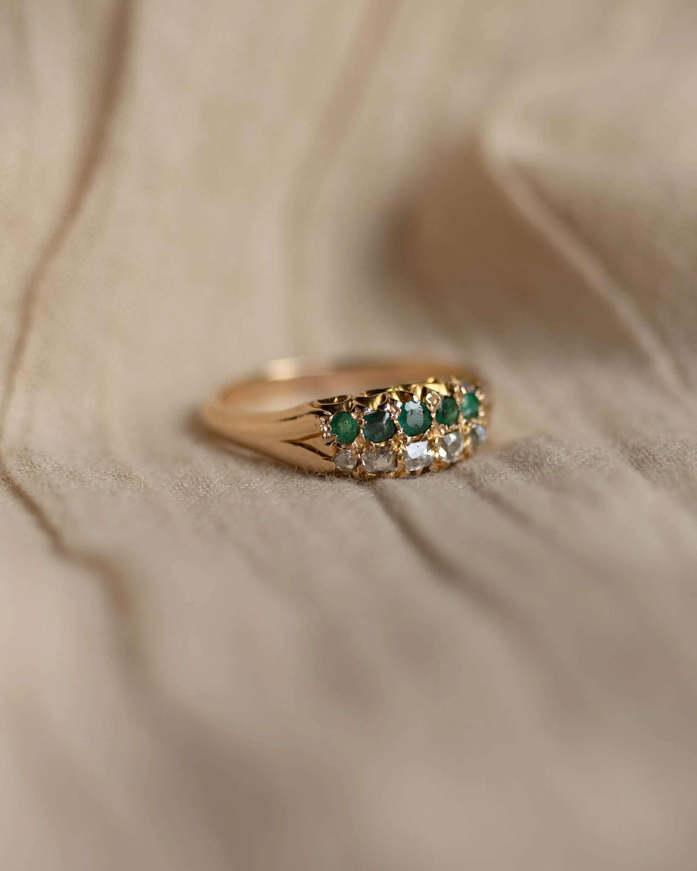 Ellen Antique 18ct Gold Emerald & Diamond Ten Stone Ring sold by Rock n Rose product image thumbnail 5