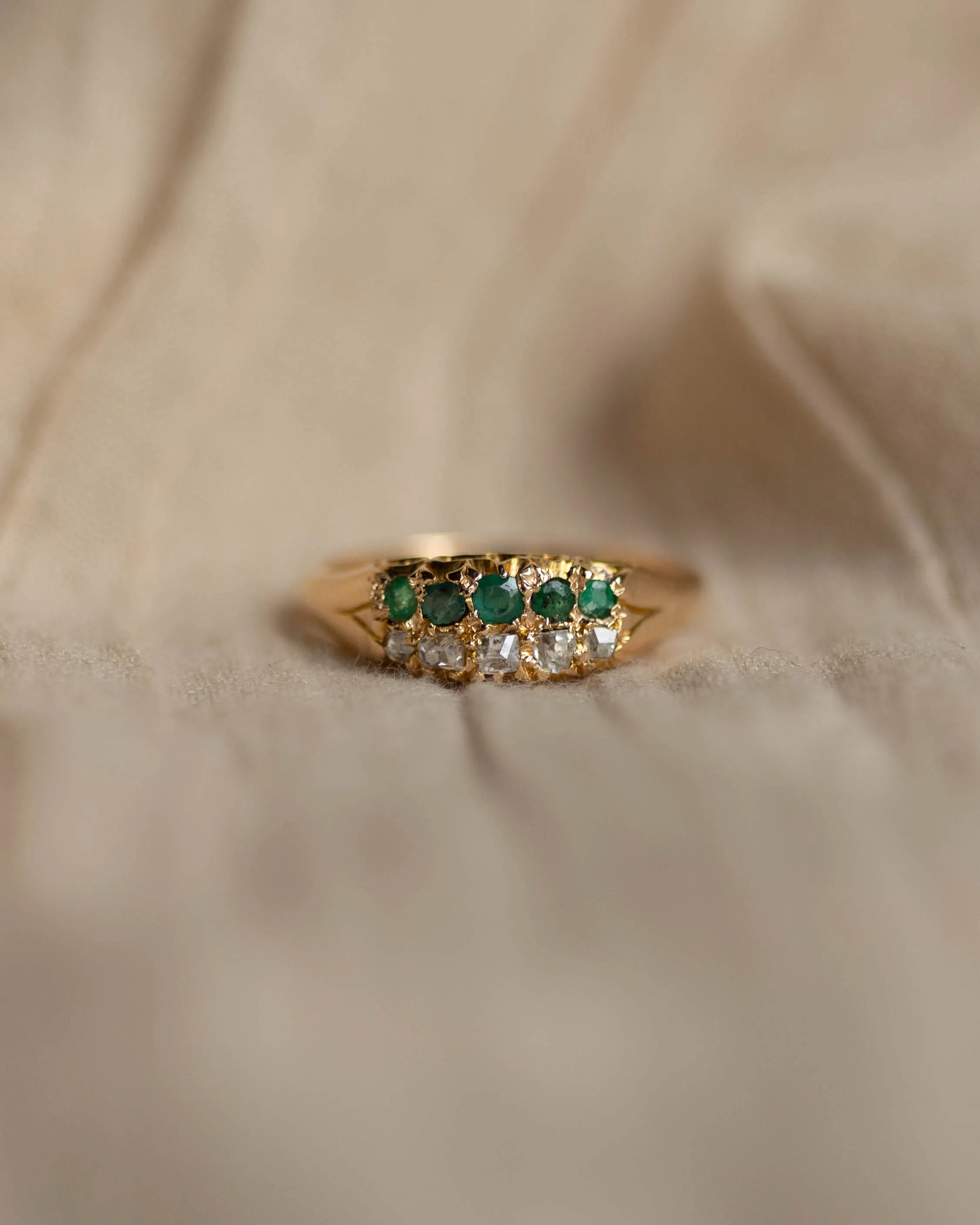 Ellen Antique 18ct Gold Emerald & Diamond Ten Stone Ring sold by Rock n Rose product image thumbnail 4