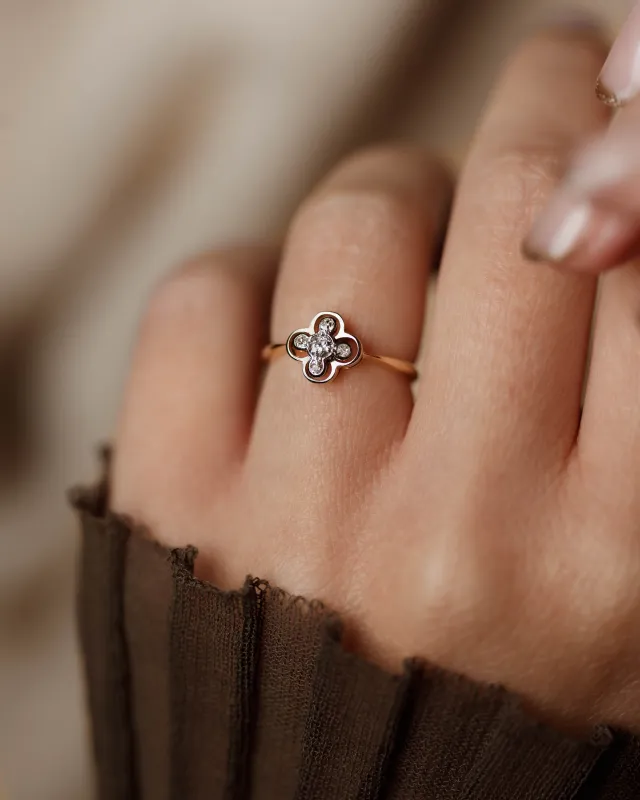 Filomena Antique Art Deco 18ct Gold Diamond Quatrefoil Ring sold by Rock n Rose