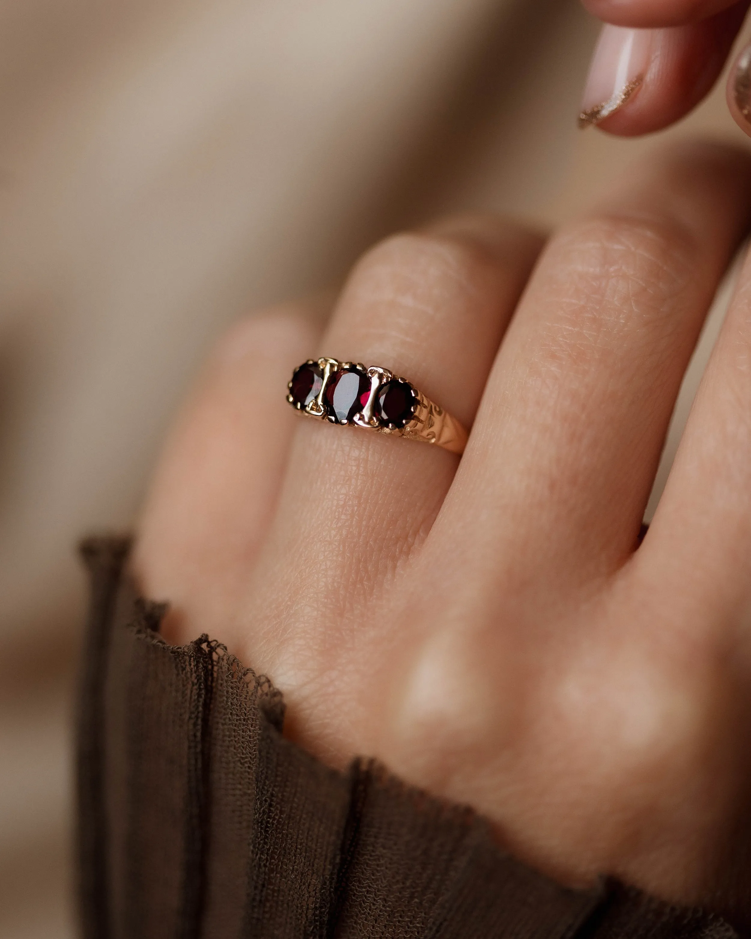 Harriet 1975 Vintage 9ct Gold Garnet Trilogy Ring sold by Rock n Rose product image thumbnail 2
