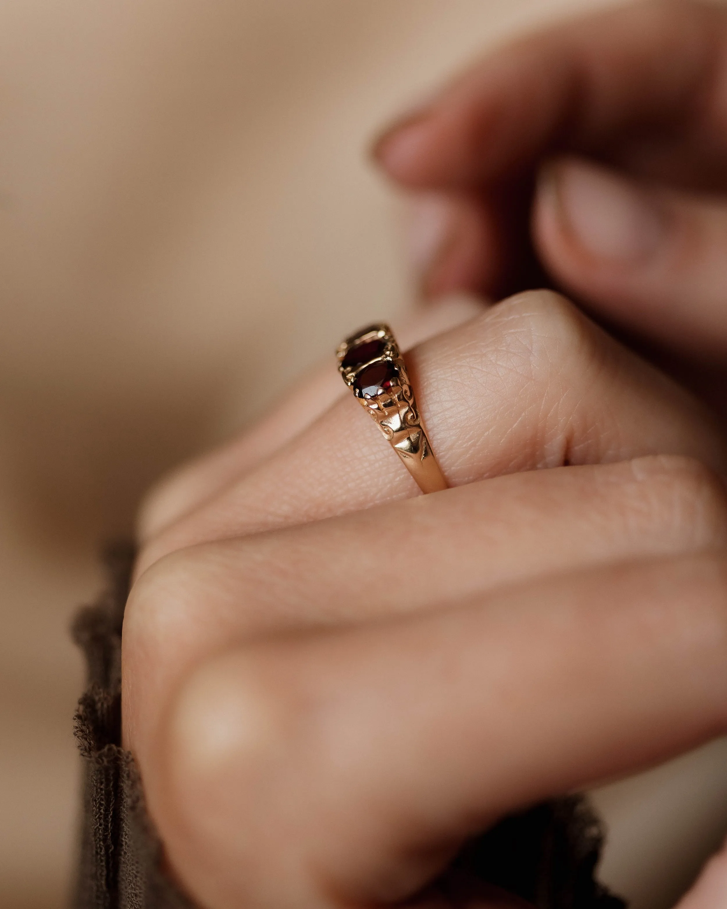 Harriet 1975 Vintage 9ct Gold Garnet Trilogy Ring sold by Rock n Rose product image thumbnail 4