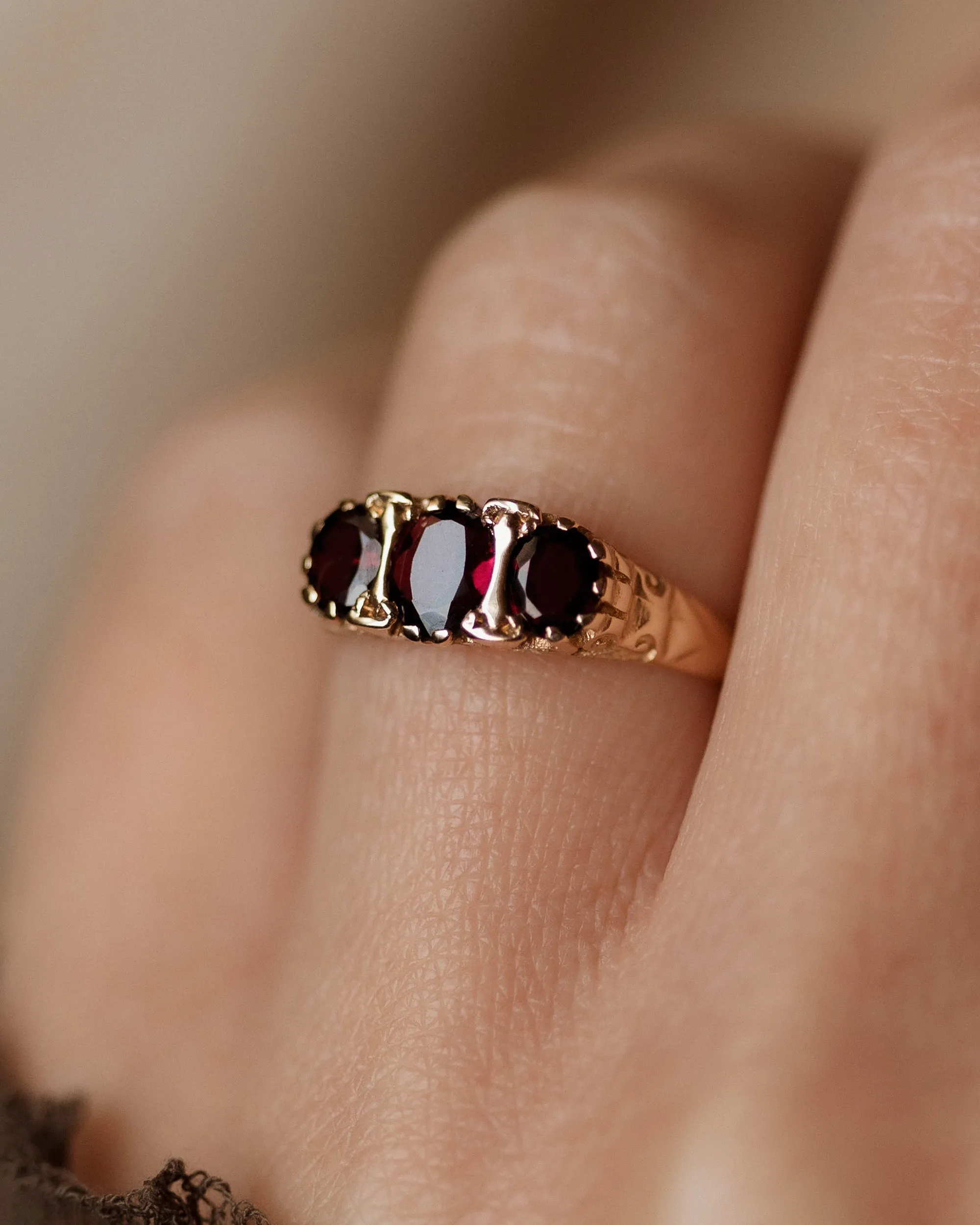 Harriet 1975 Vintage 9ct Gold Garnet Trilogy Ring sold by Rock n Rose product image thumbnail 3