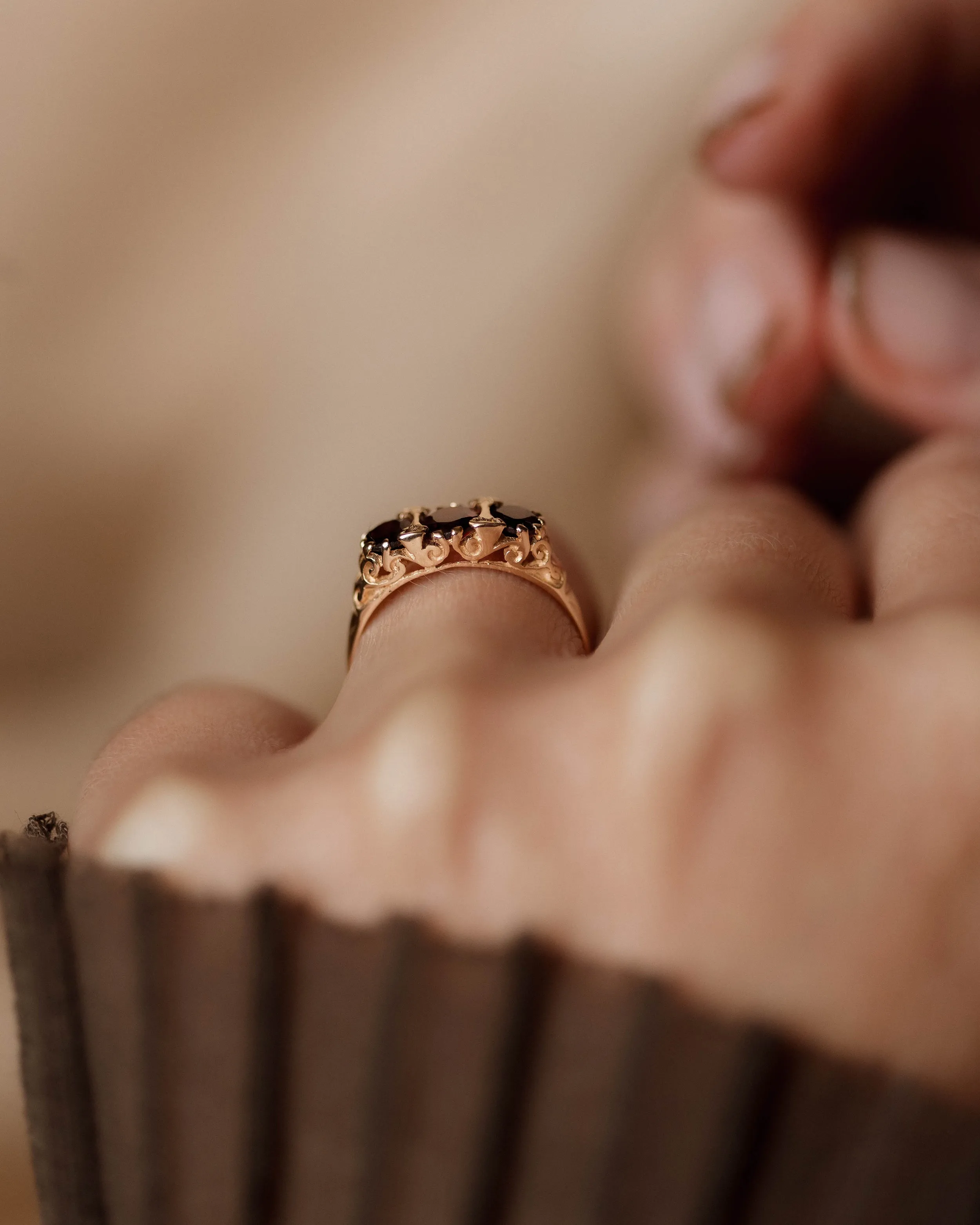 Harriet 1975 Vintage 9ct Gold Garnet Trilogy Ring sold by Rock n Rose product image thumbnail 5
