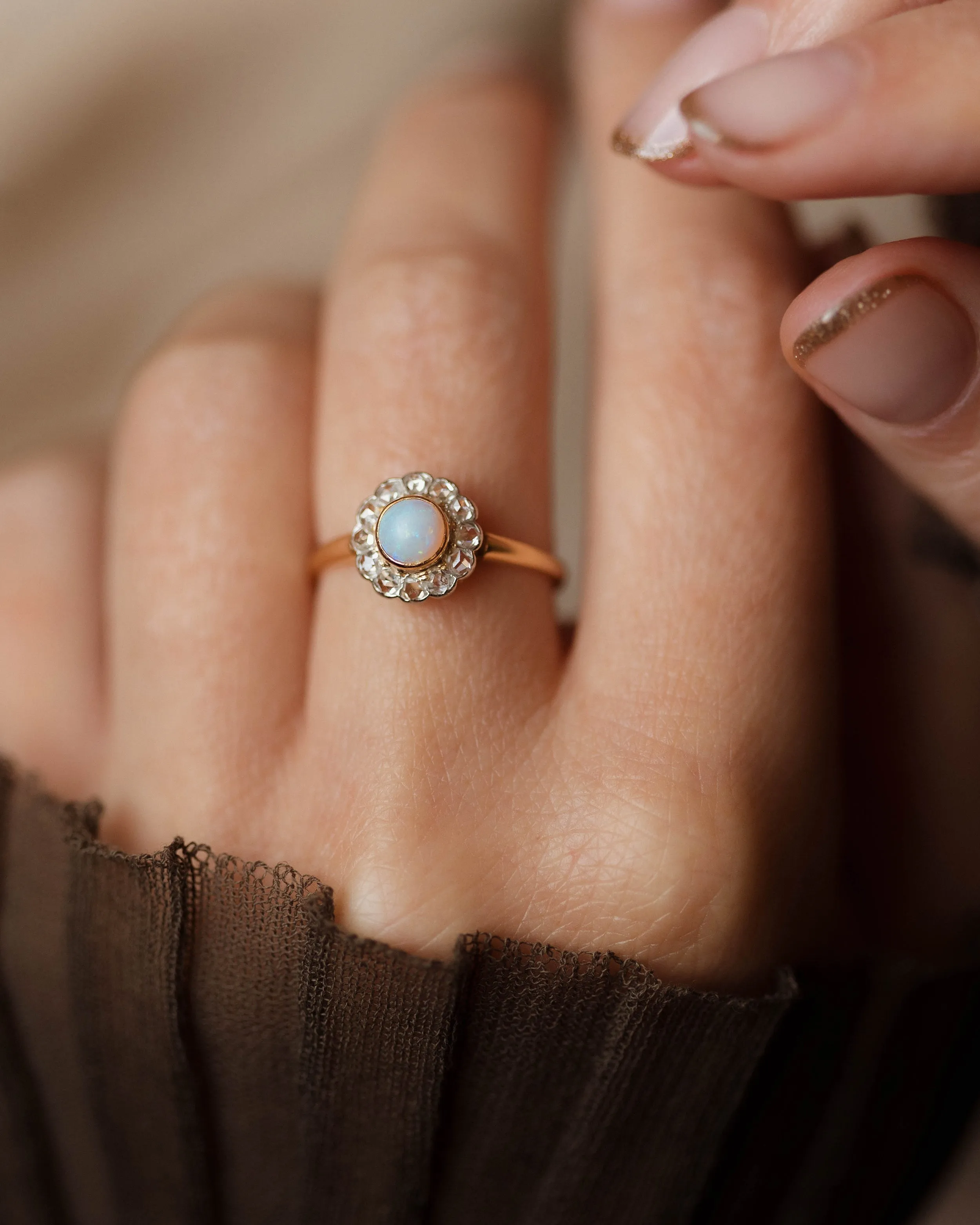 Berthe Antique 18ct Gold Opal & Diamond Cluster Ring sold by Rock n Rose