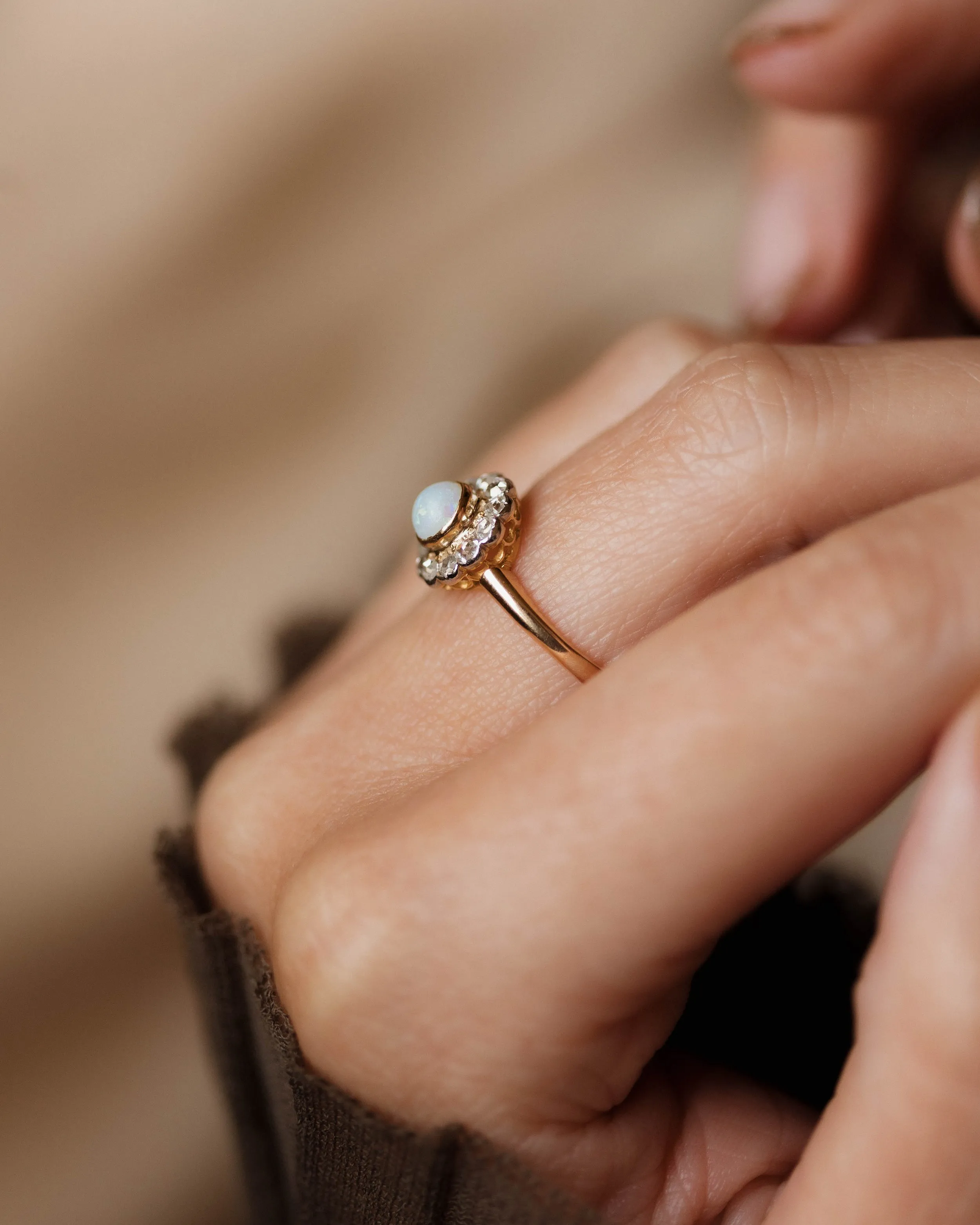 Berthe Antique 18ct Gold Opal & Diamond Cluster Ring sold by Rock n Rose product image thumbnail 3