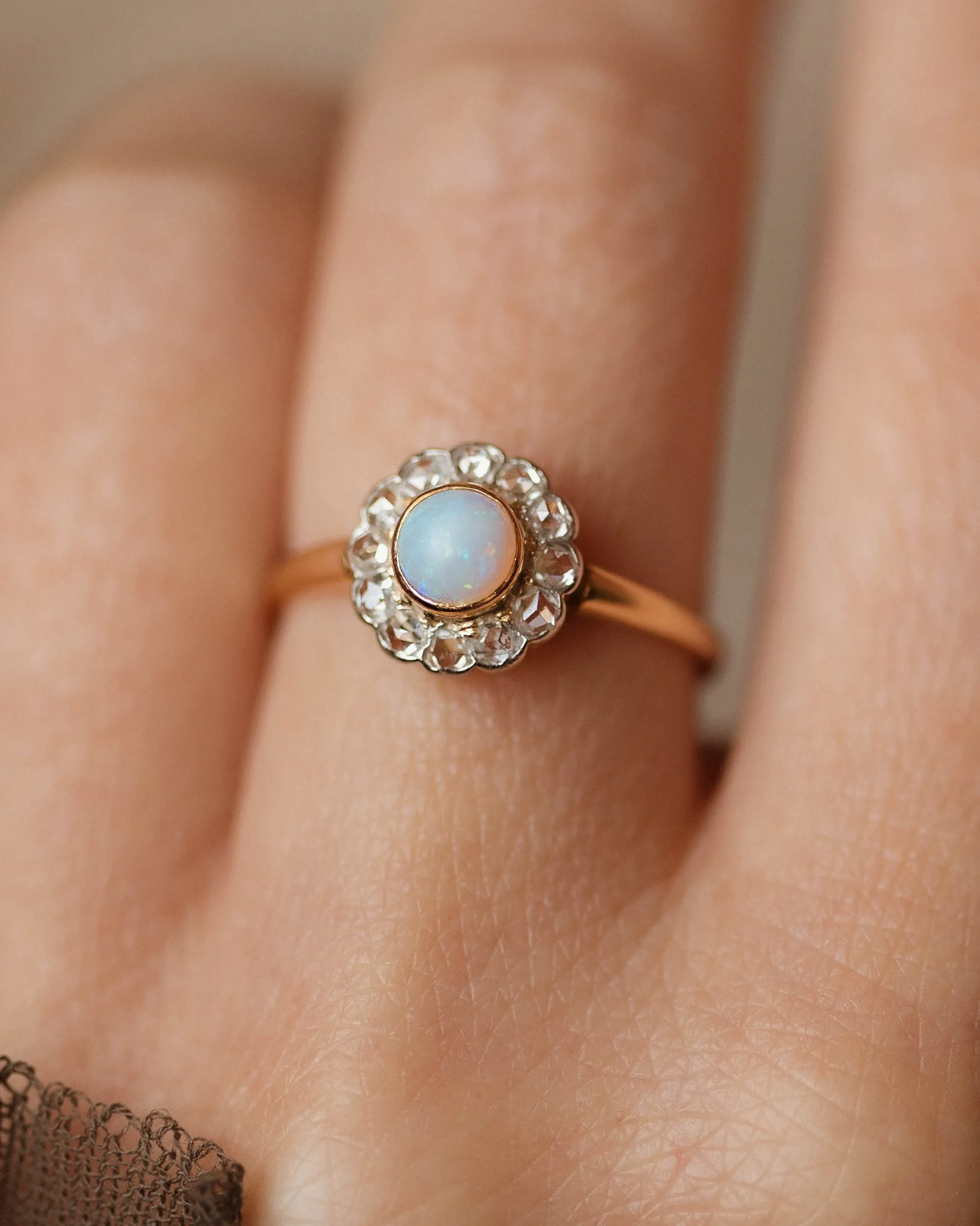 Berthe Antique 18ct Gold Opal & Diamond Cluster Ring sold by Rock n Rose product image thumbnail 2