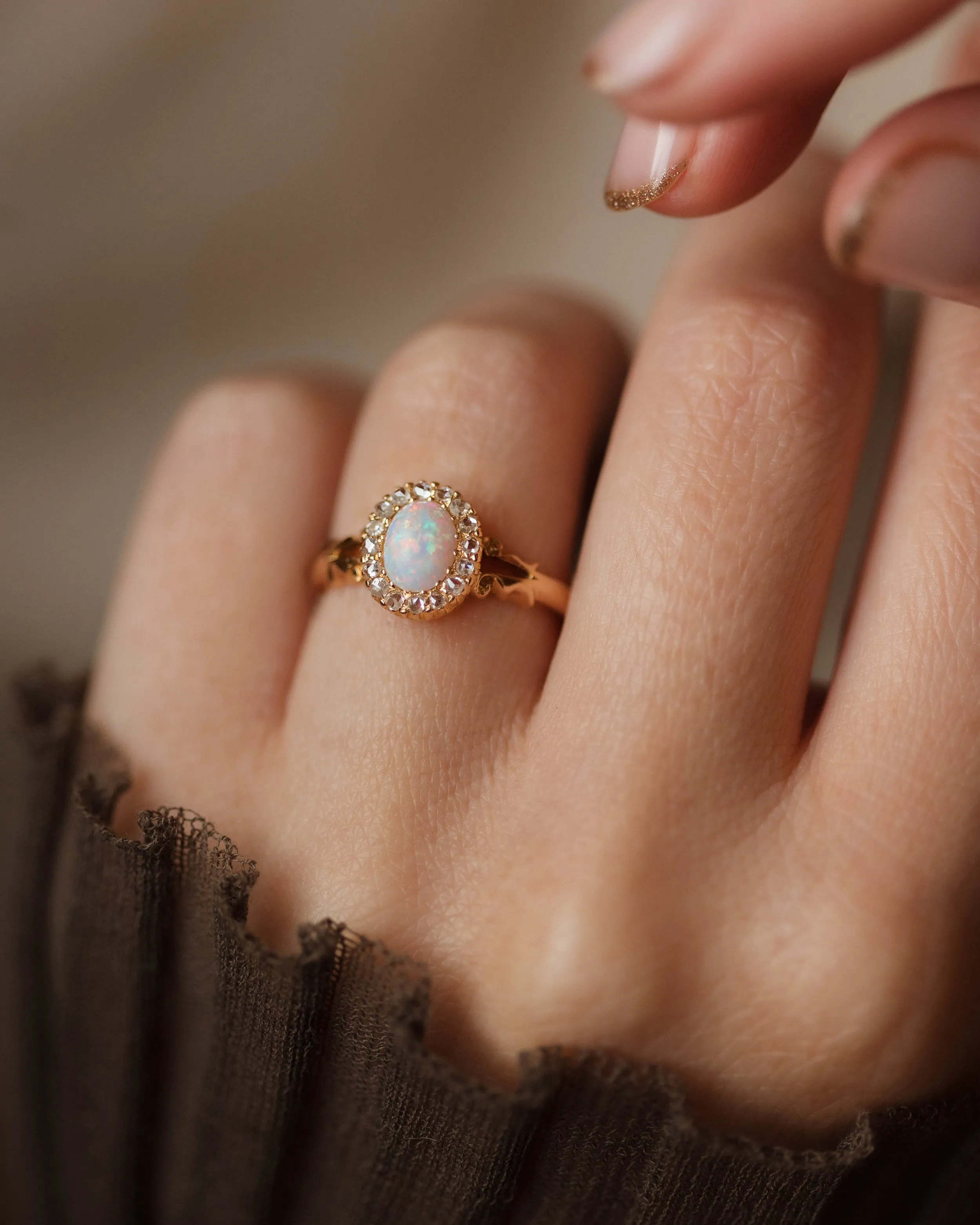 Ottilie 1902 Antique 18ct Gold Opal & Diamond Cluster Ring sold by Rock n Rose product image thumbnail 2