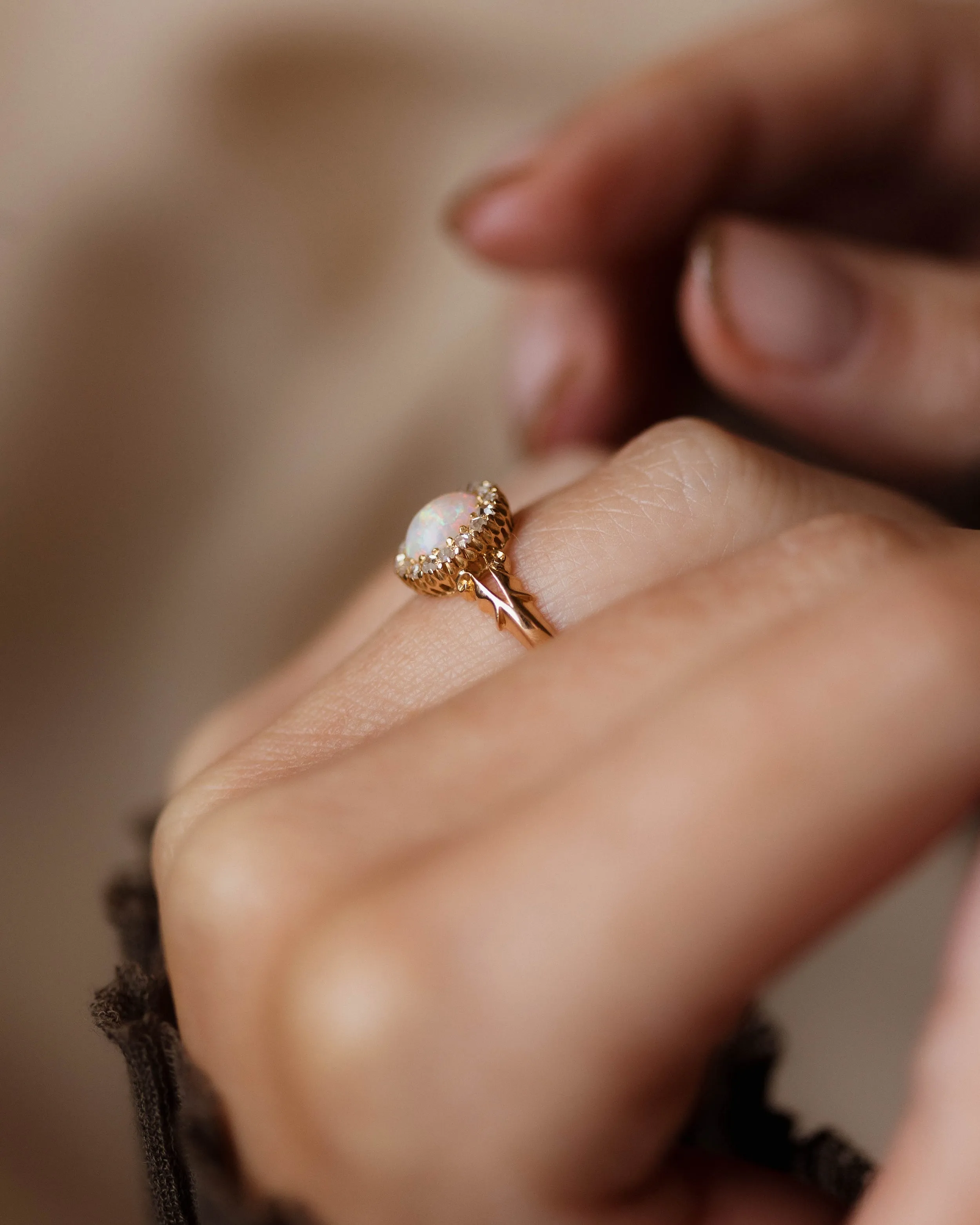 Ottilie 1902 Antique 18ct Gold Opal & Diamond Cluster Ring sold by Rock n Rose product image thumbnail 4