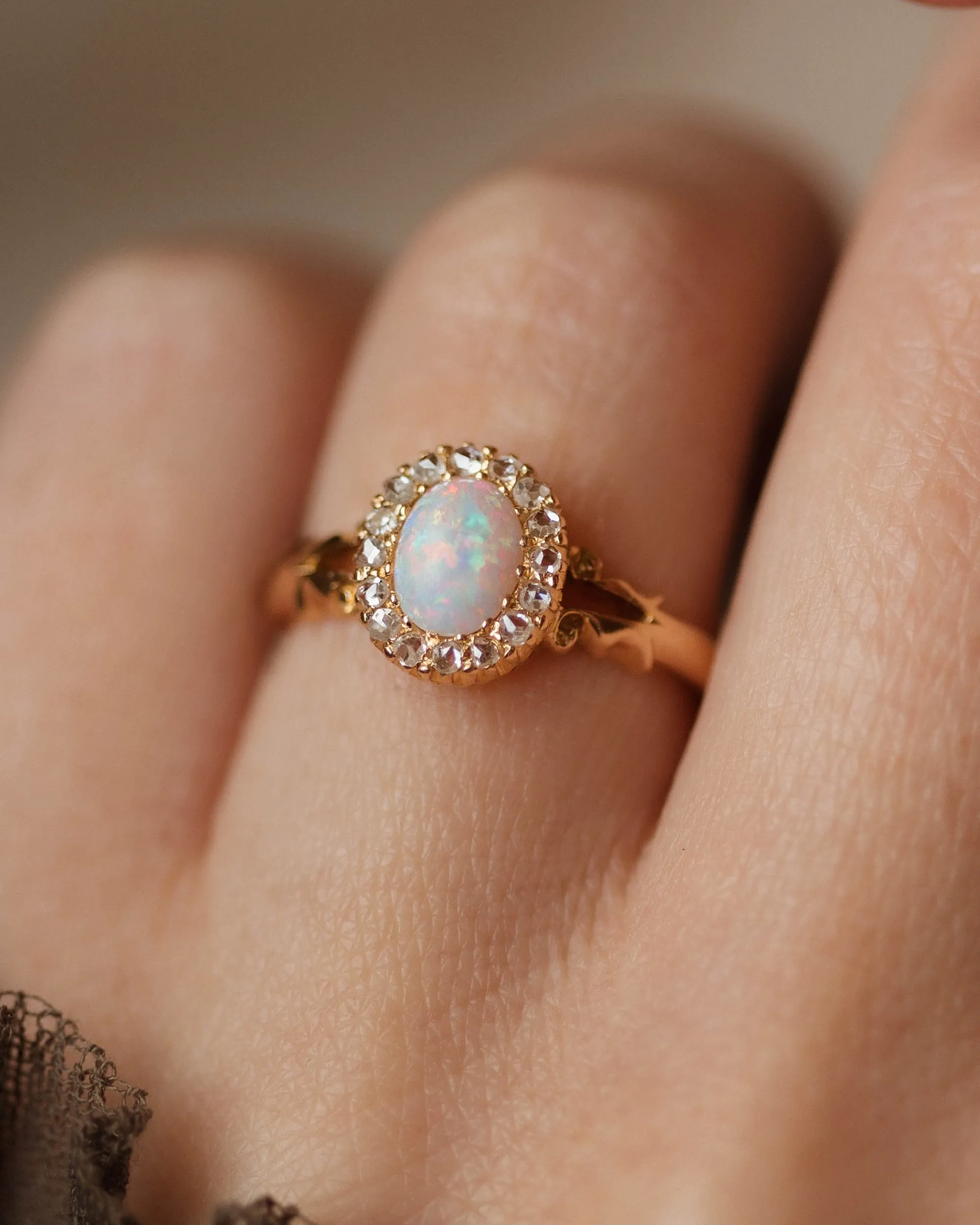 Ottilie 1902 Antique 18ct Gold Opal & Diamond Cluster Ring sold by Rock n Rose product image thumbnail 3