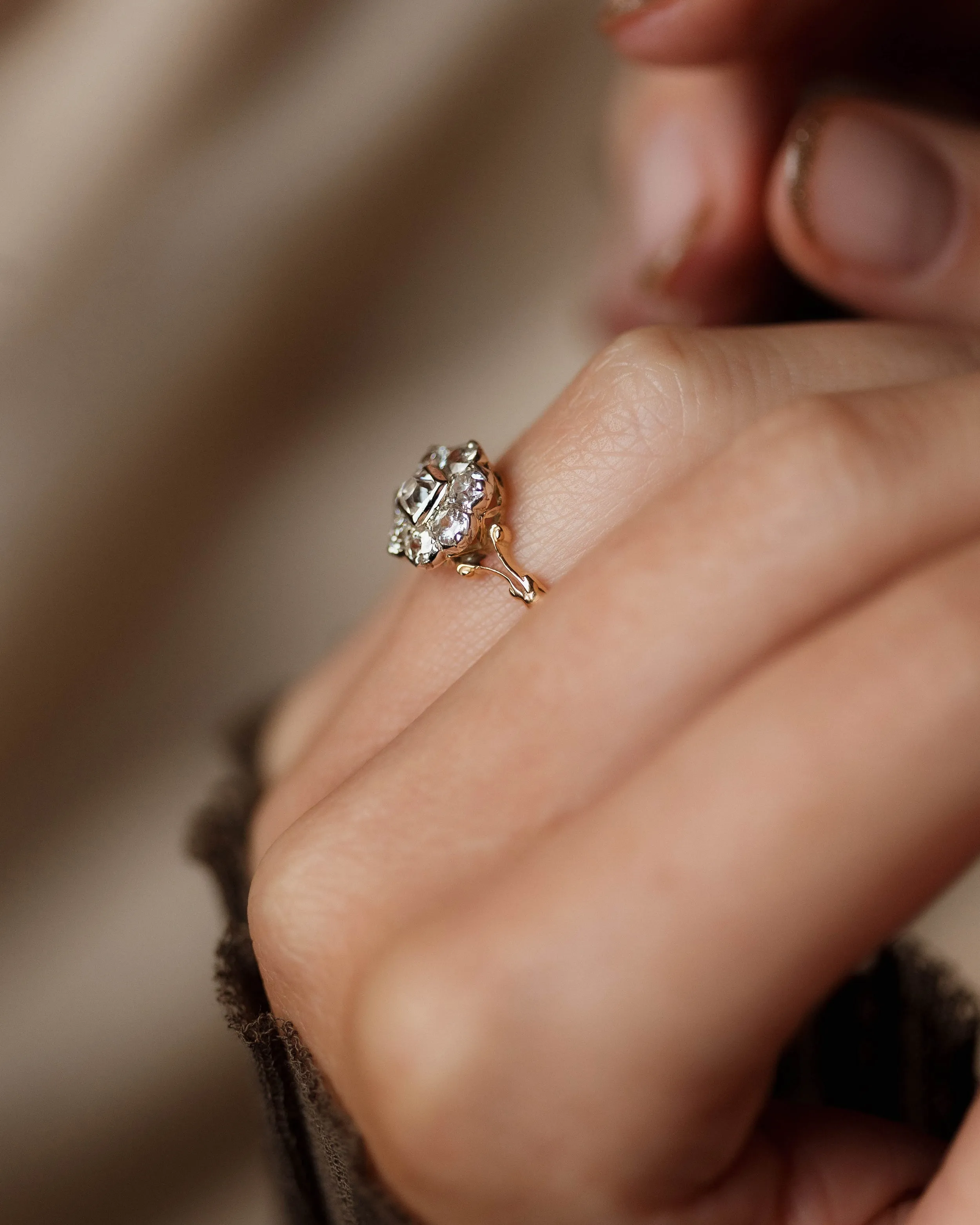 Clotilde Antique 15ct Gold Diamond Cluster Ring sold by Rock n Rose product image thumbnail 3