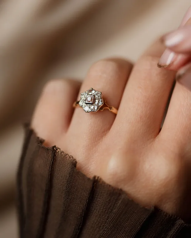Clotilde Antique 15ct Gold Diamond Cluster Ring sold by Rock n Rose