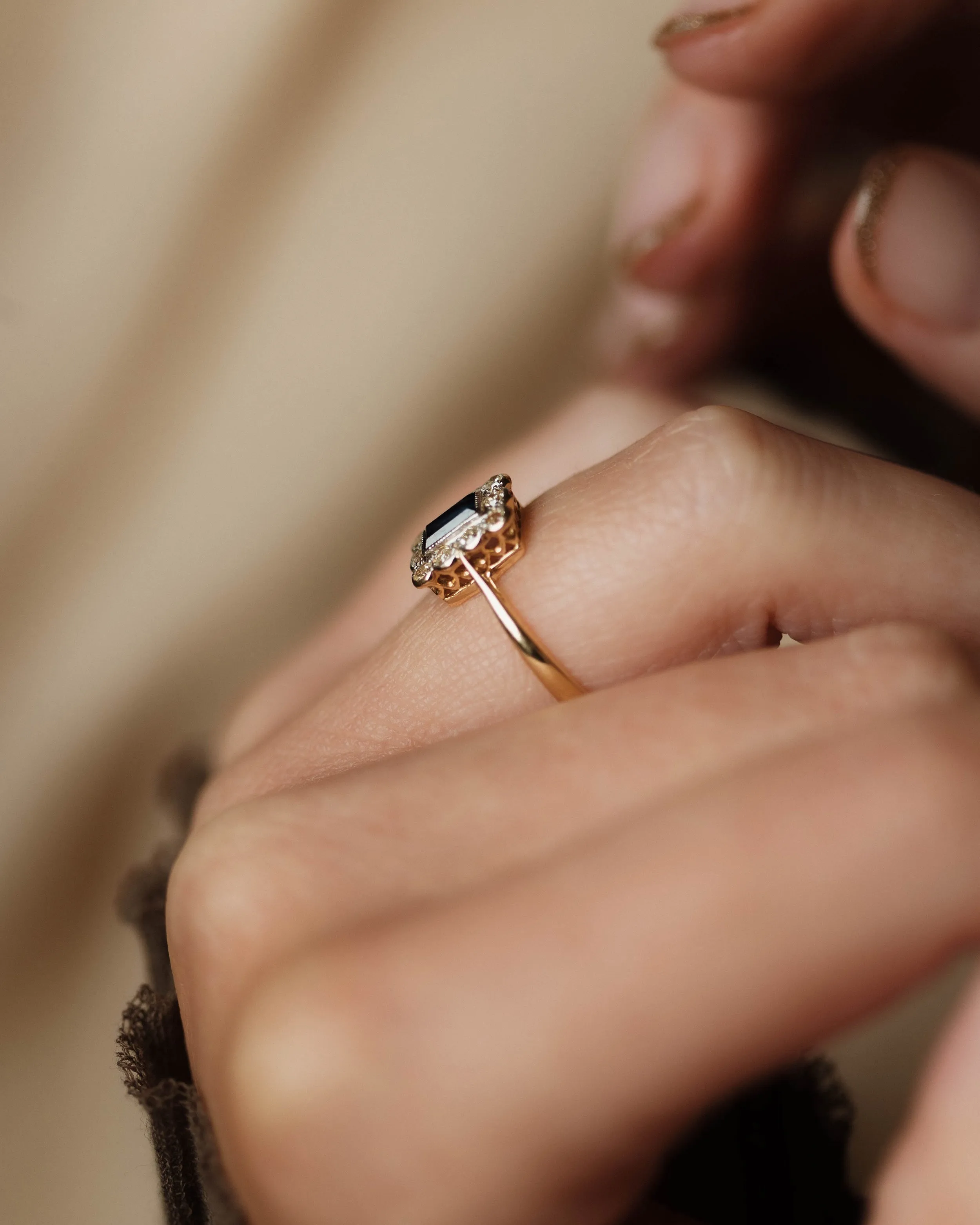 Éliane Antique 18ct Gold Sapphire & Diamond Rectangular Cluster Ring sold by Rock n Rose product image thumbnail 3