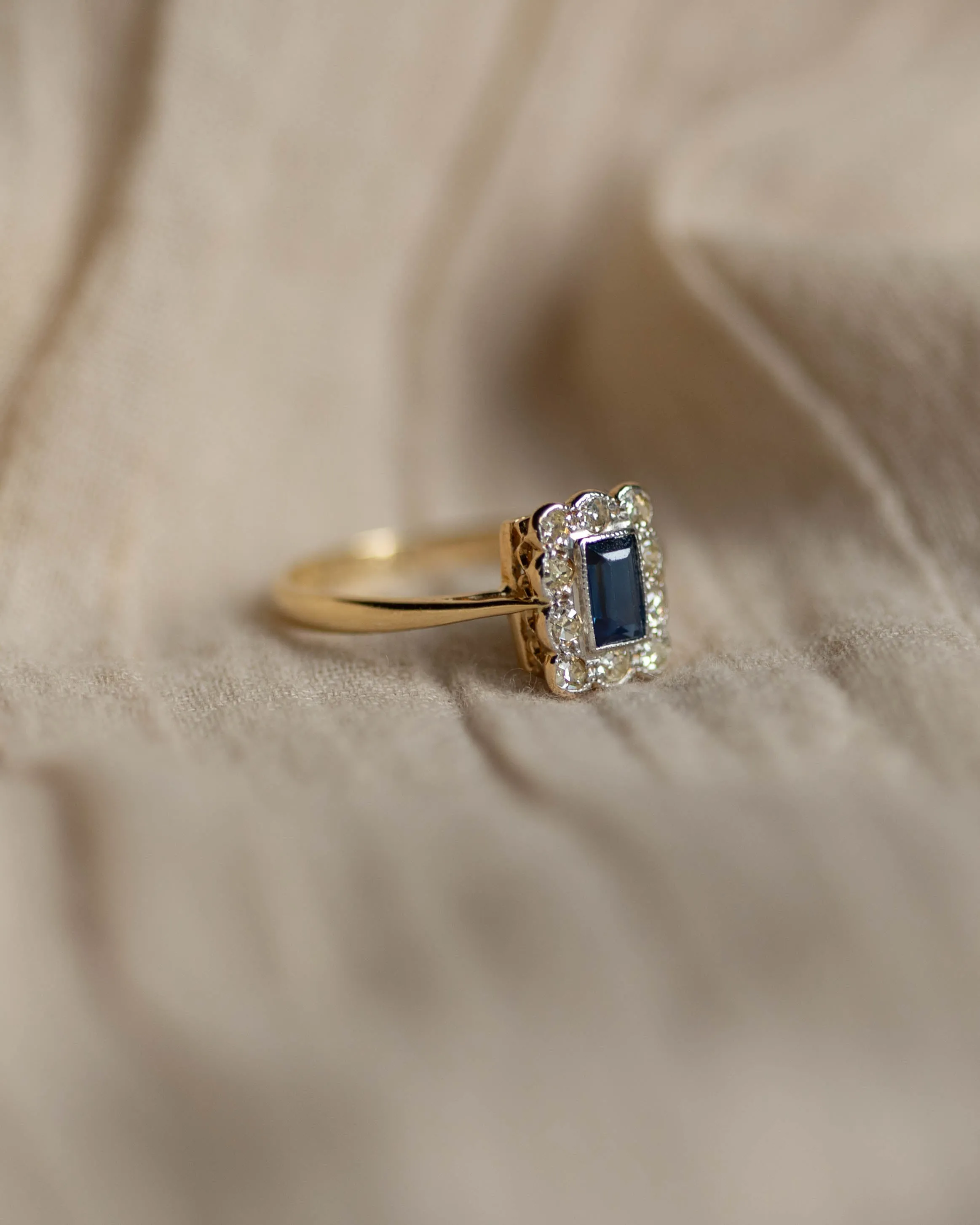 Éliane Antique 18ct Gold Sapphire & Diamond Rectangular Cluster Ring sold by Rock n Rose product image thumbnail 5