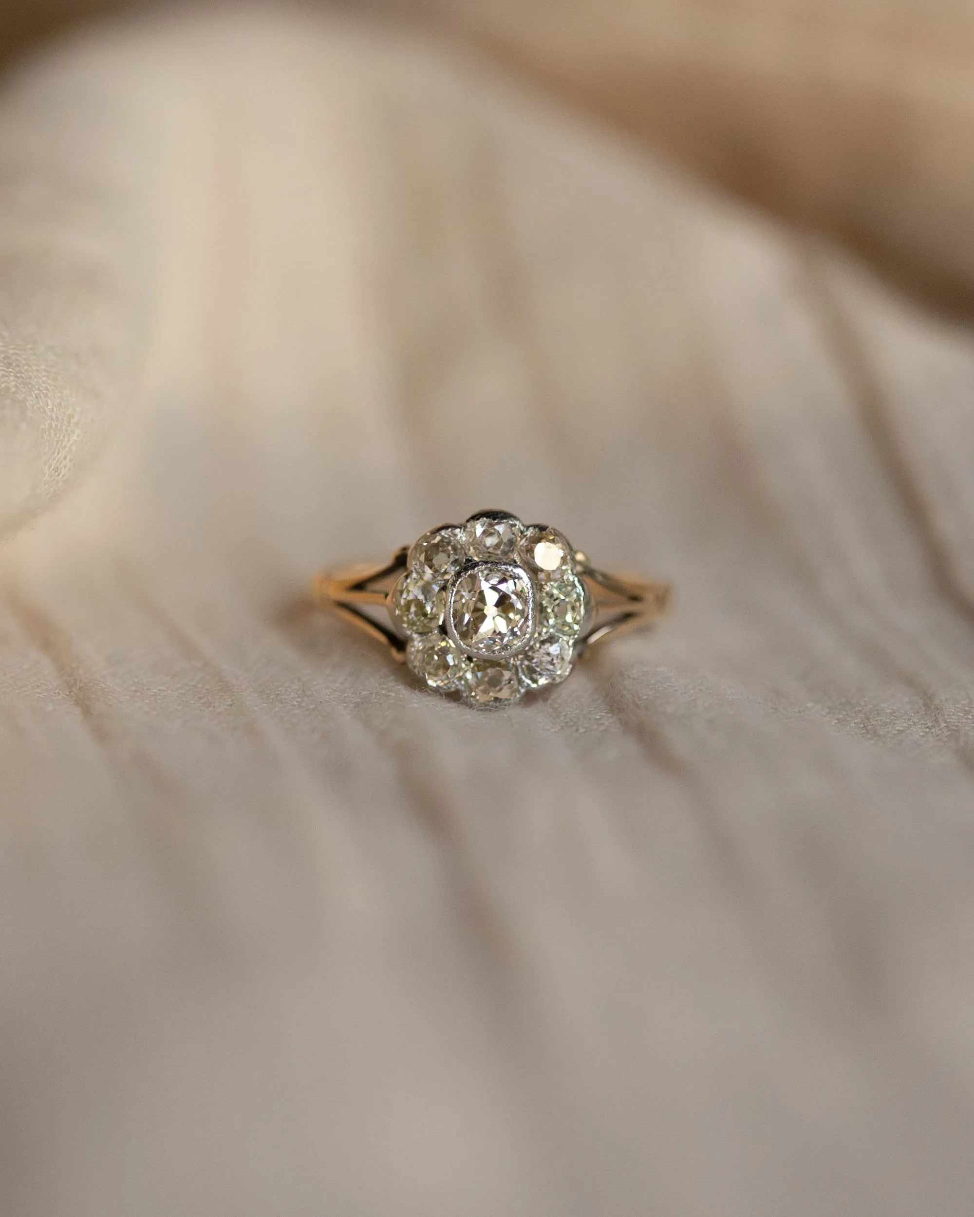 Sybil Antique Edwardian 9ct Gold Diamond Daisy Cluster Ring sold by Rock n Rose product image thumbnail 5