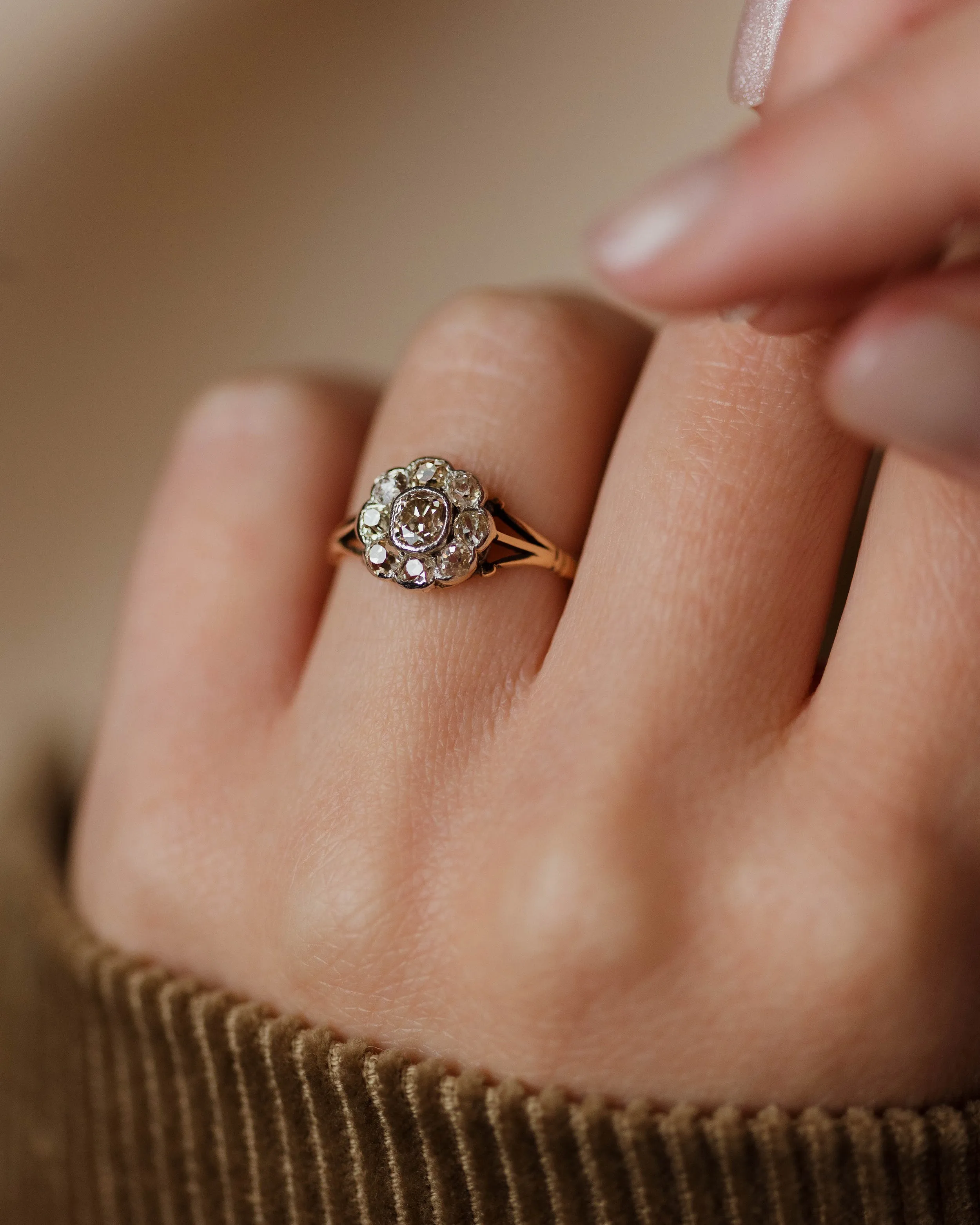 Sybil Antique Edwardian 9ct Gold Diamond Daisy Cluster Ring sold by Rock n Rose product image thumbnail 3