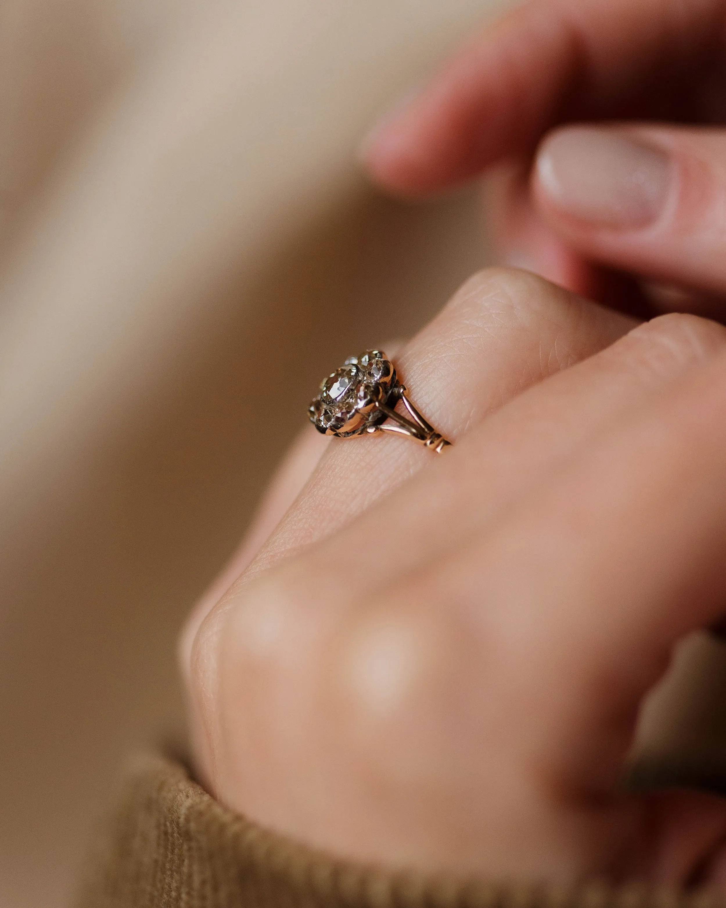 Sybil Antique Edwardian 9ct Gold Diamond Daisy Cluster Ring sold by Rock n Rose product image thumbnail 4