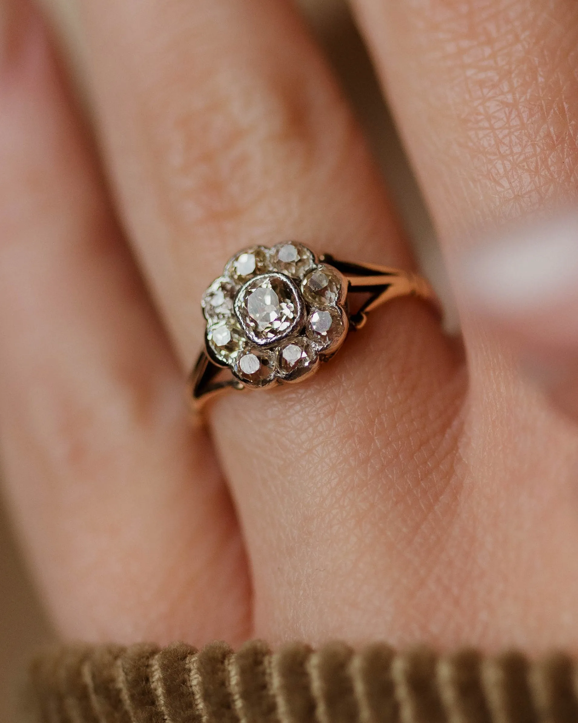 Sybil Antique Edwardian 9ct Gold Diamond Daisy Cluster Ring sold by Rock n Rose product image thumbnail 2