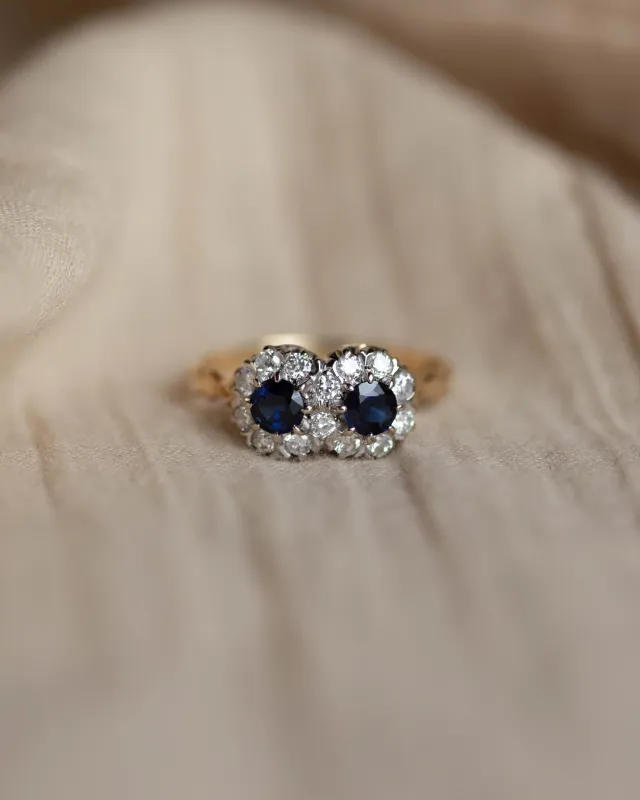 Frances 1978 Vintage 18ct Gold Sapphire & Diamond Cluster Ring sold by Rock n Rose