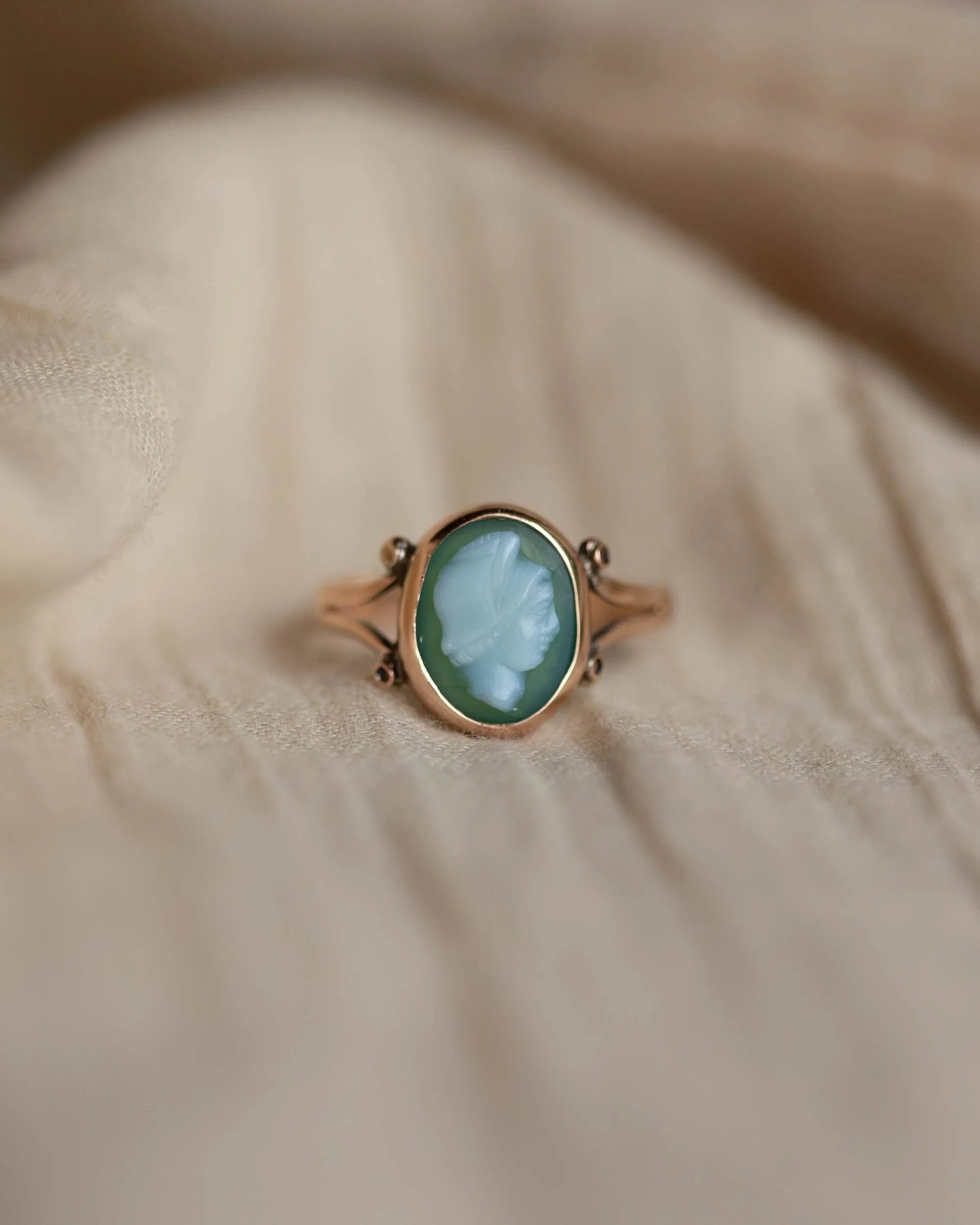 Gladys Antique 9ct Gold Chrysoprase Cameo Ring sold by Rock n Rose product image thumbnail 4