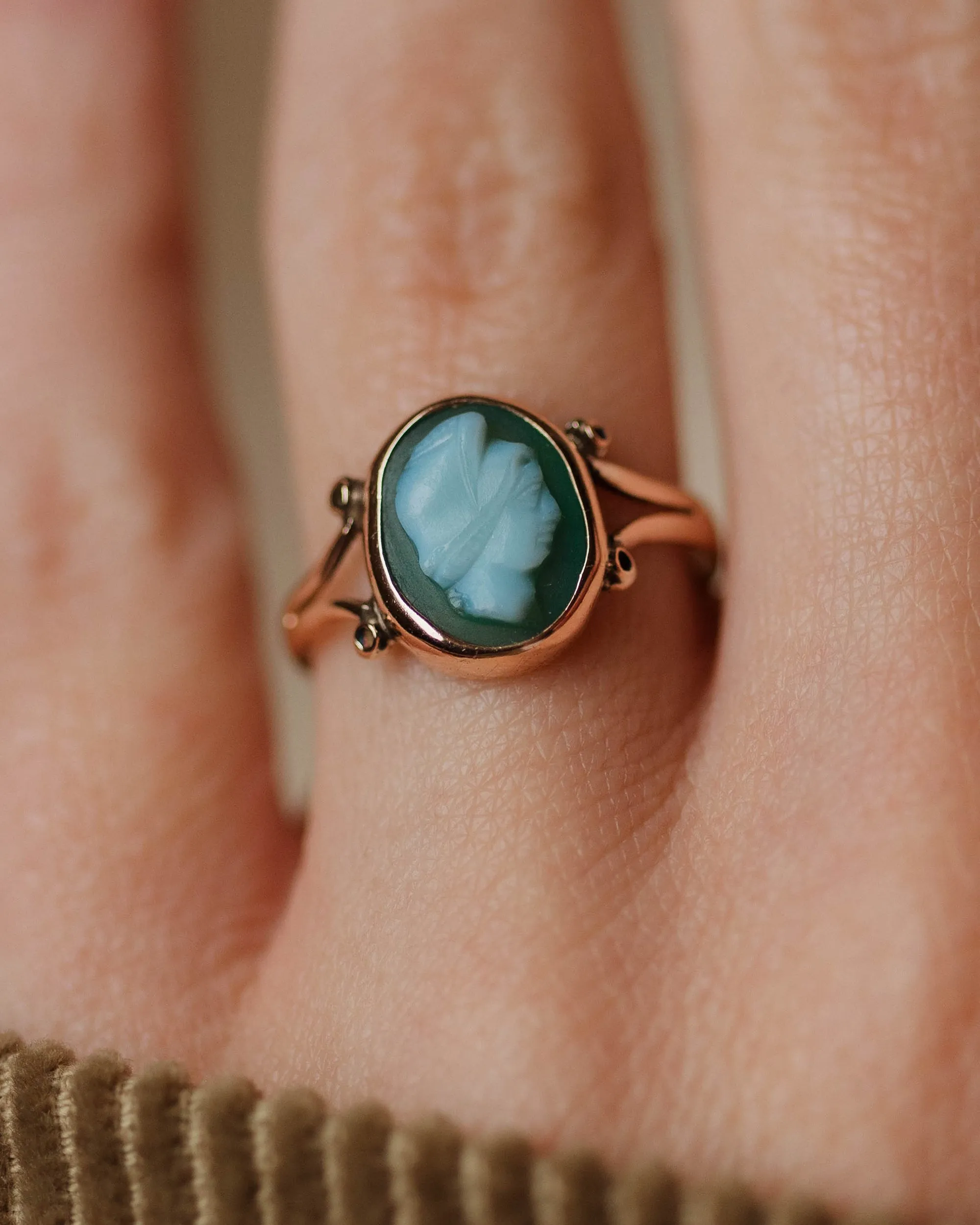 Gladys Antique 9ct Gold Chrysoprase Cameo Ring sold by Rock n Rose product image thumbnail 2