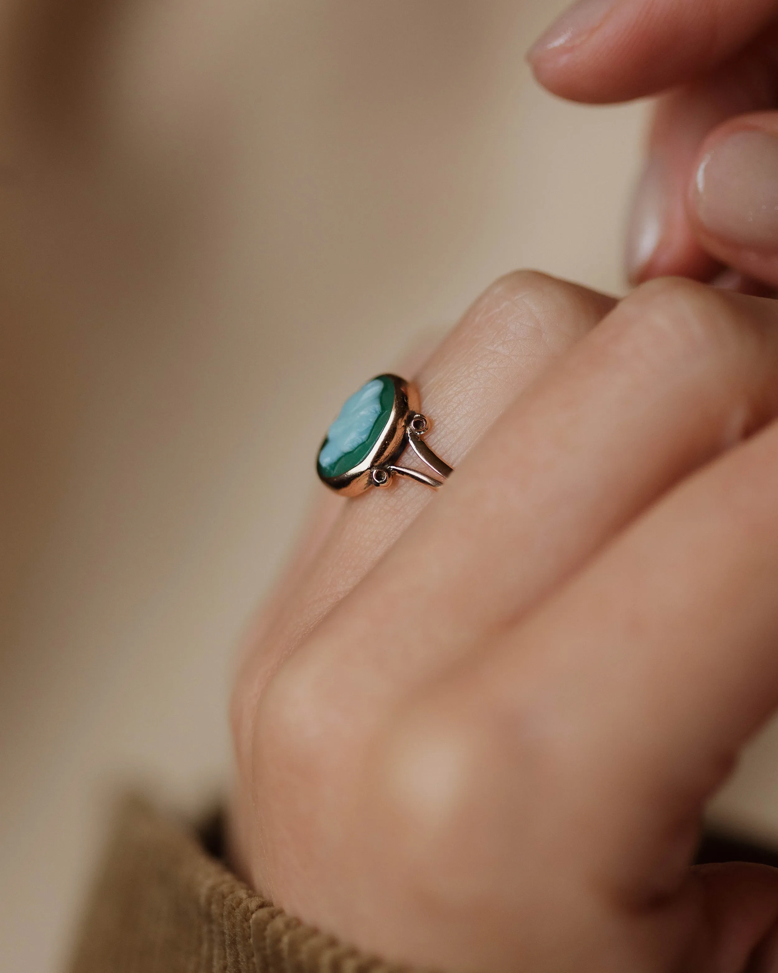 Gladys Antique 9ct Gold Chrysoprase Cameo Ring sold by Rock n Rose product image thumbnail 3